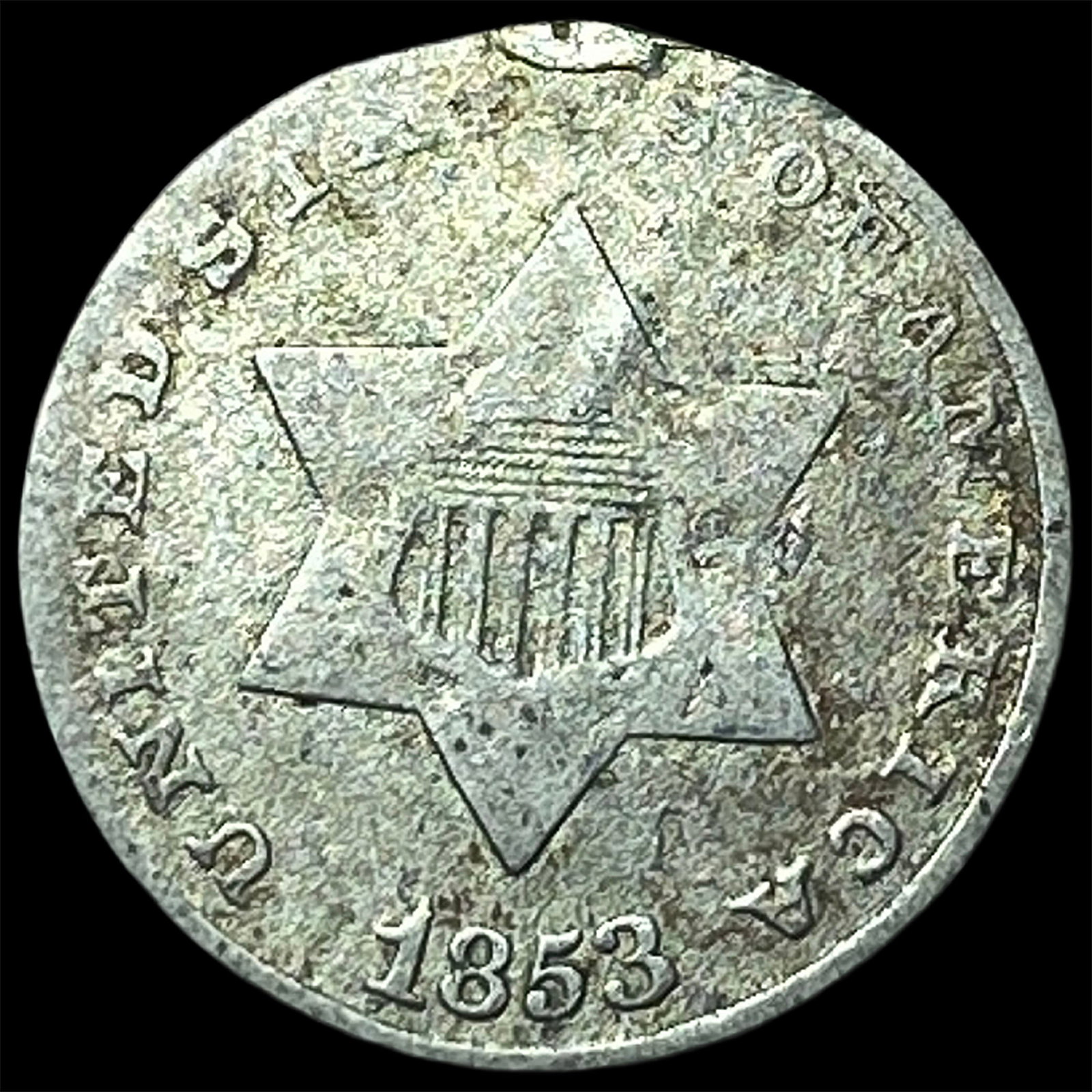 1853 Silver Three-Cent Piece NICELY CIRCULATED: 1853 Silver Three-Cent Piece NICELY CIRCULATED