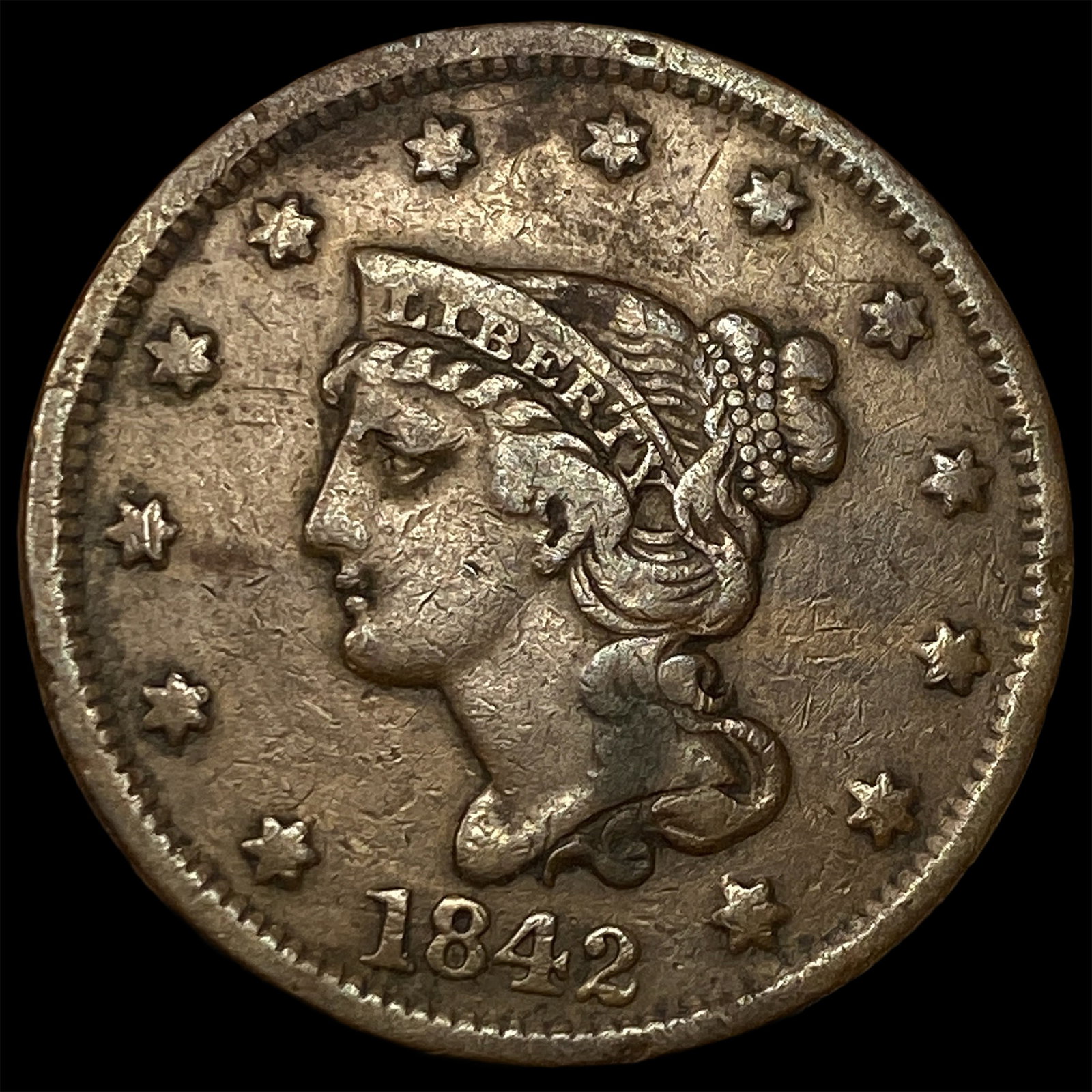 1842 Braided Hair Large Cent NEARLY UNCIRCULATED (1 of 2)