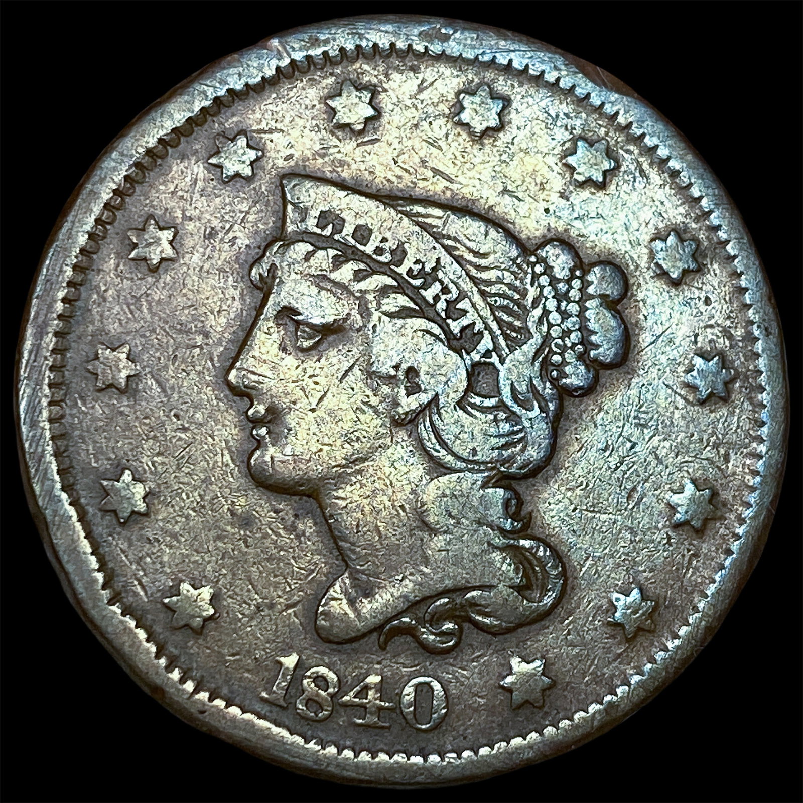 1840 Braided Hair Large Cent LIGHTLY CIRCULATED: 1840 Braided Hair Large Cent LIGHTLY CIRCULATED