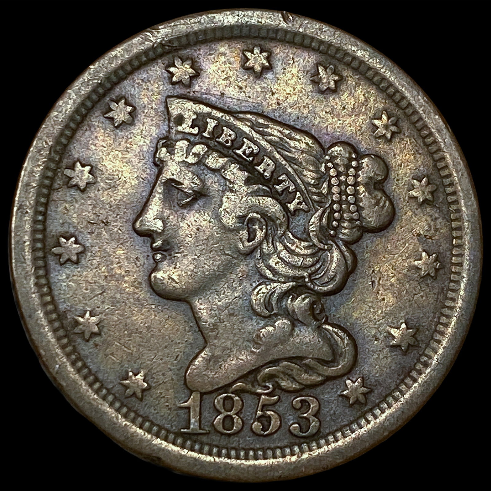 1853 Braided Hair Half Cent NEARLY UNCIRCULATED: 1853 Braided Hair Half Cent NEARLY UNCIRCULATED