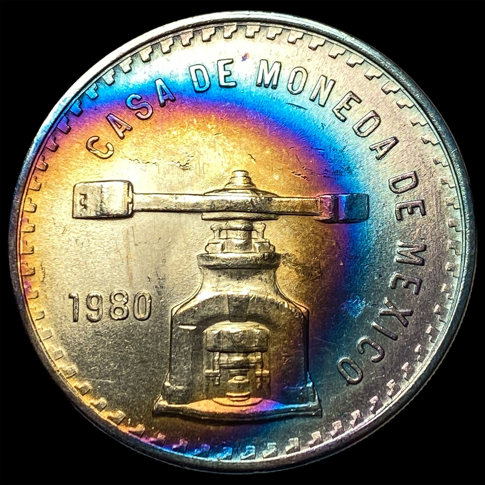 1980 Toned Mexico Silver 1 Onza SUPERB GEM BU: 1980 Toned Mexico Silver 1 Onza SUPERB GEM BU