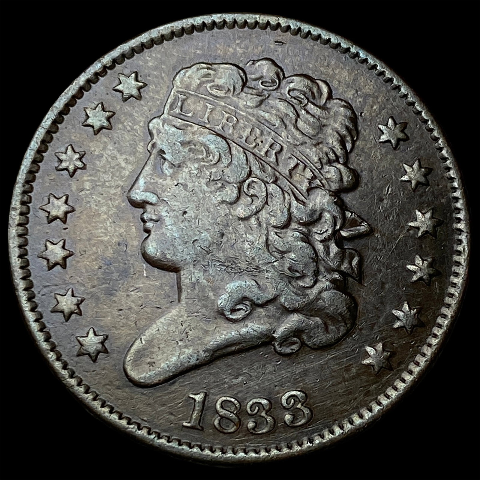 1833 Classic Head Half Cent NEARLY UNCIRCULATED: 1833 Classic Head Half Cent NEARLY UNCIRCULATED