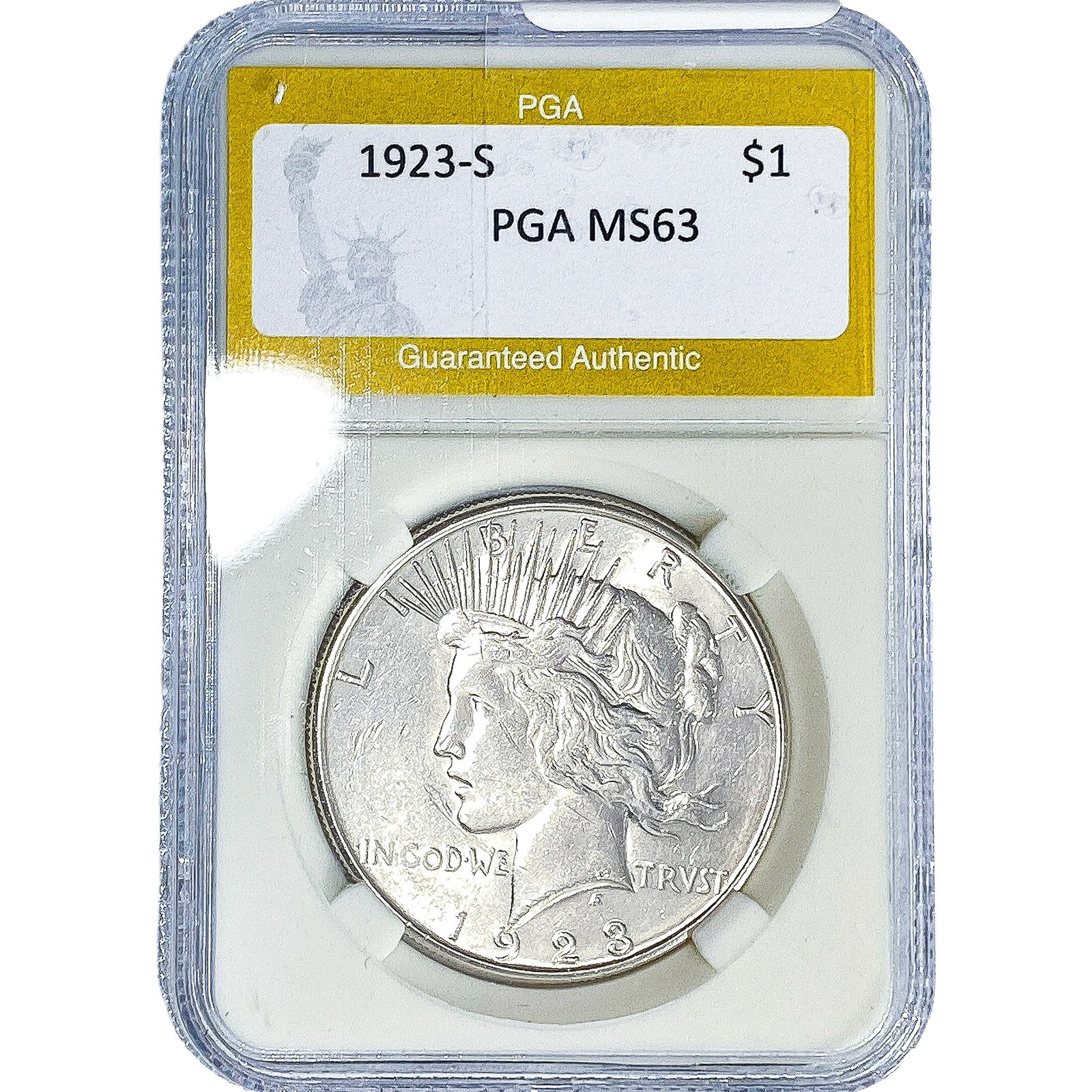 1923-S Silver Peace Dollar PGA MS63: 1923-S Silver Peace Dollar PGA MS63