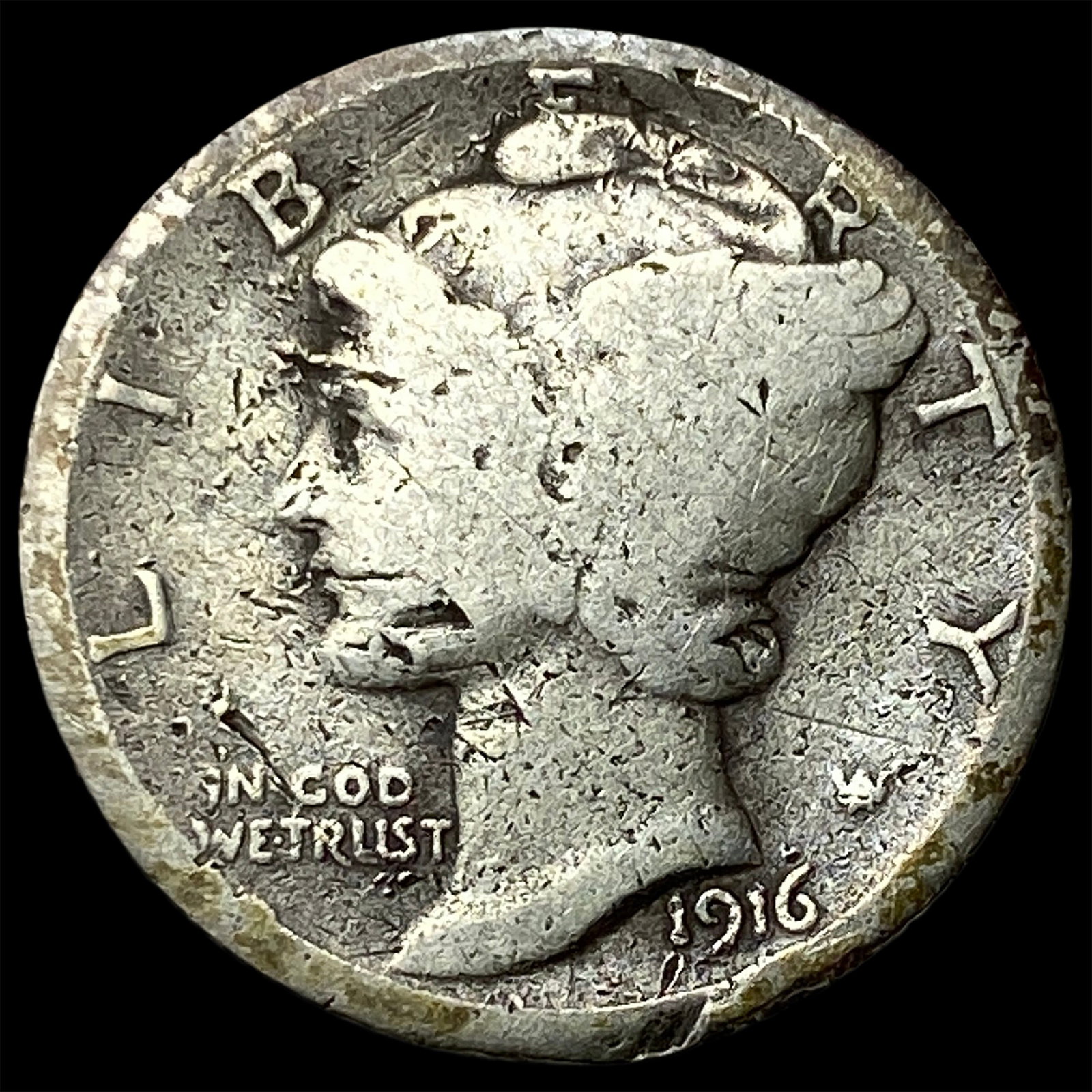 1916-D Silver Mercury Dime NICELY CIRCULATED: 1916-D Silver Mercury Dime NICELY CIRCULATED