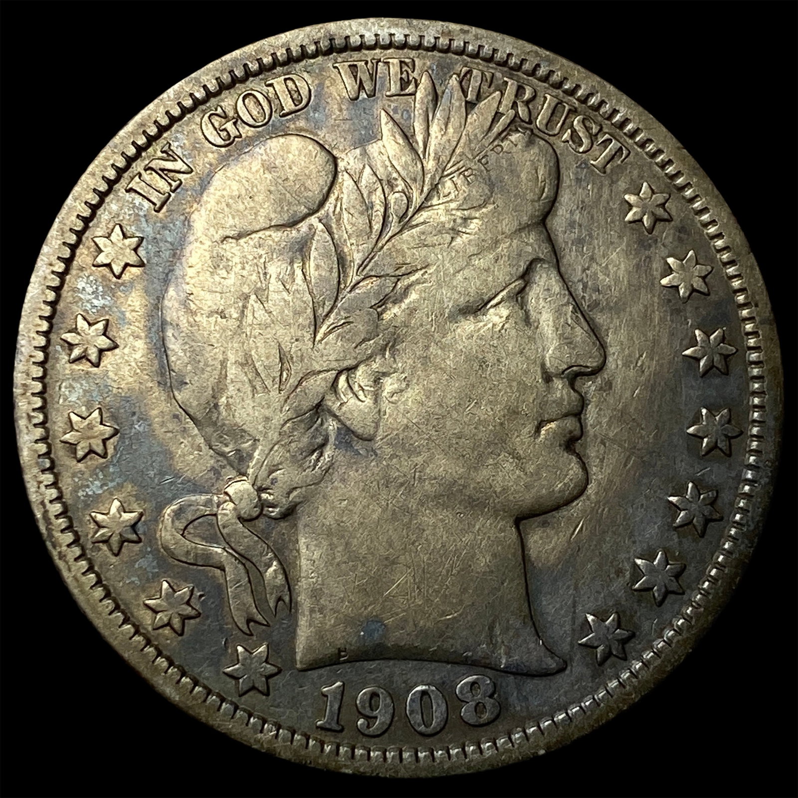 1908 Silver Barber Half Dollar NEARLY UNCIRCULATED: 1908 Silver Barber Half Dollar NEARLY UNCIRCULATED