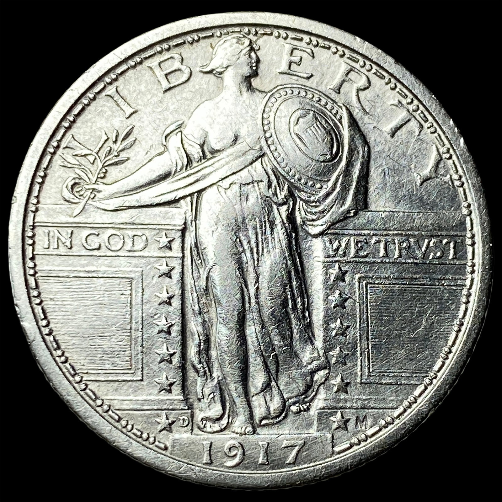 1917-D Type 1 Silver Standing Liberty Quarter CLOSELY UNCIRCULATED: 1917-D Type 1 Silver Standing Liberty Quarter CLOSELY UNCIRCULATED