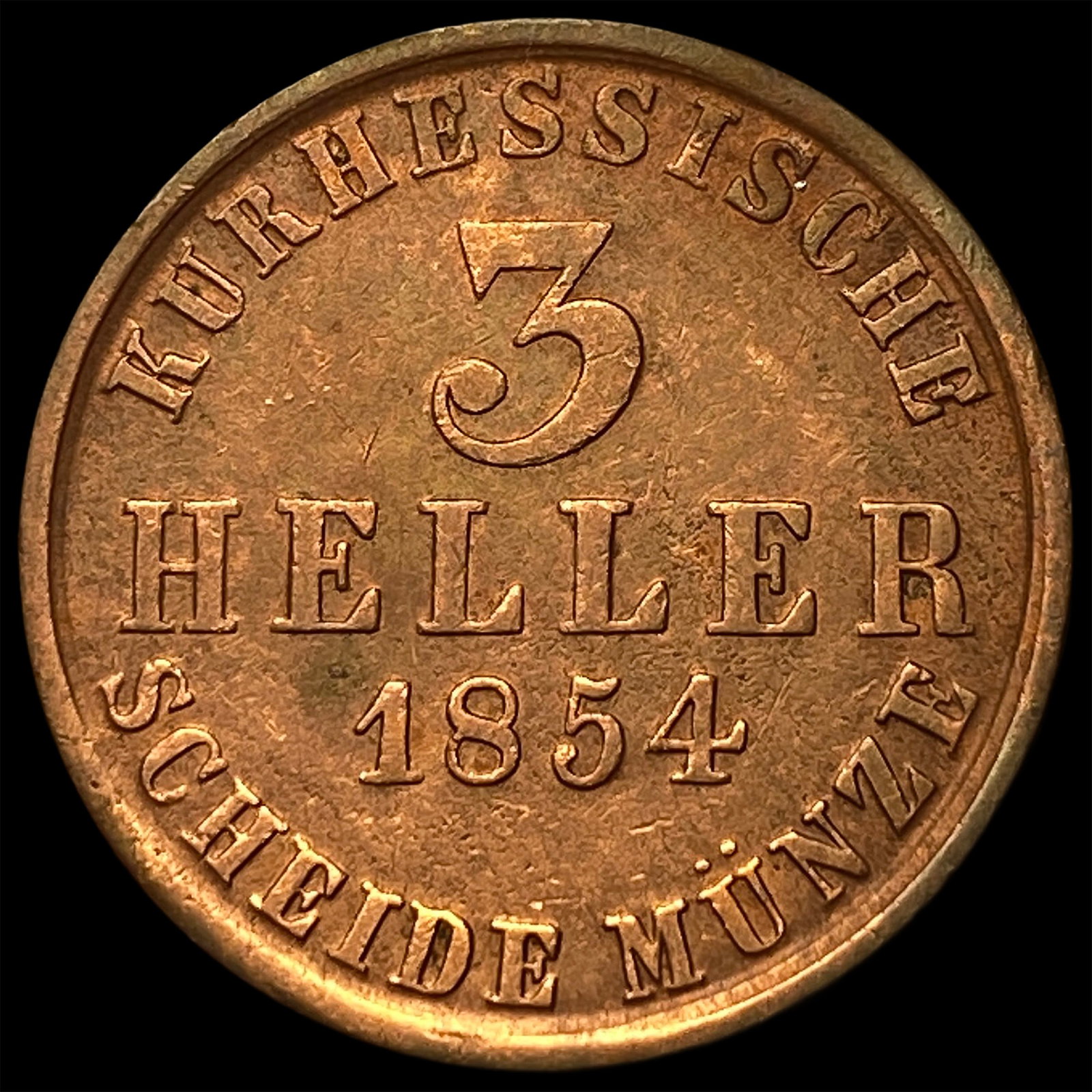 1854 Germany Copper 3 Heller: 1854 Germany Copper 3 Heller