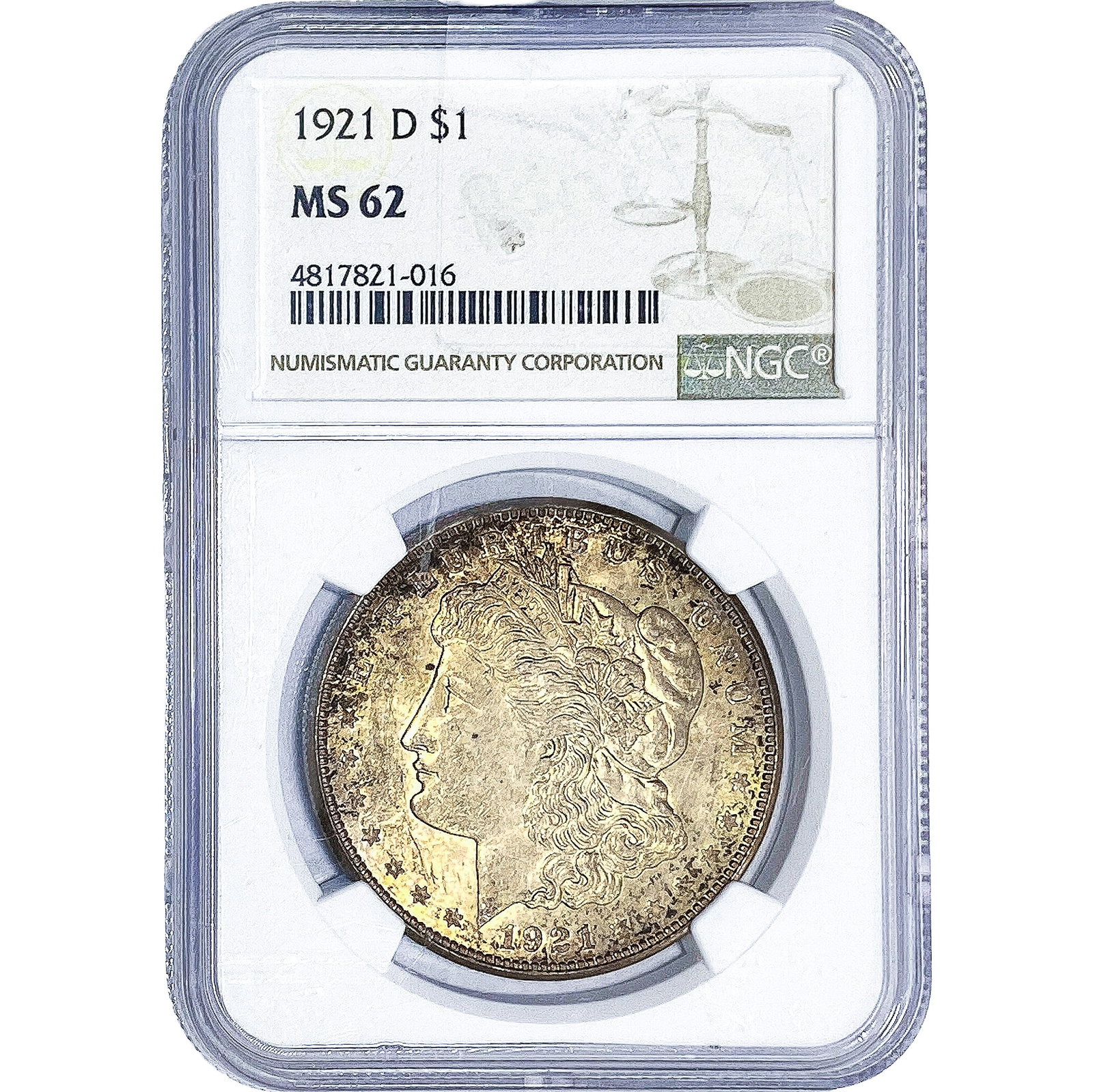 1921-D Morgan Silver Dollar NGC MS62: 1921-D Morgan Silver Dollar NGC MS62