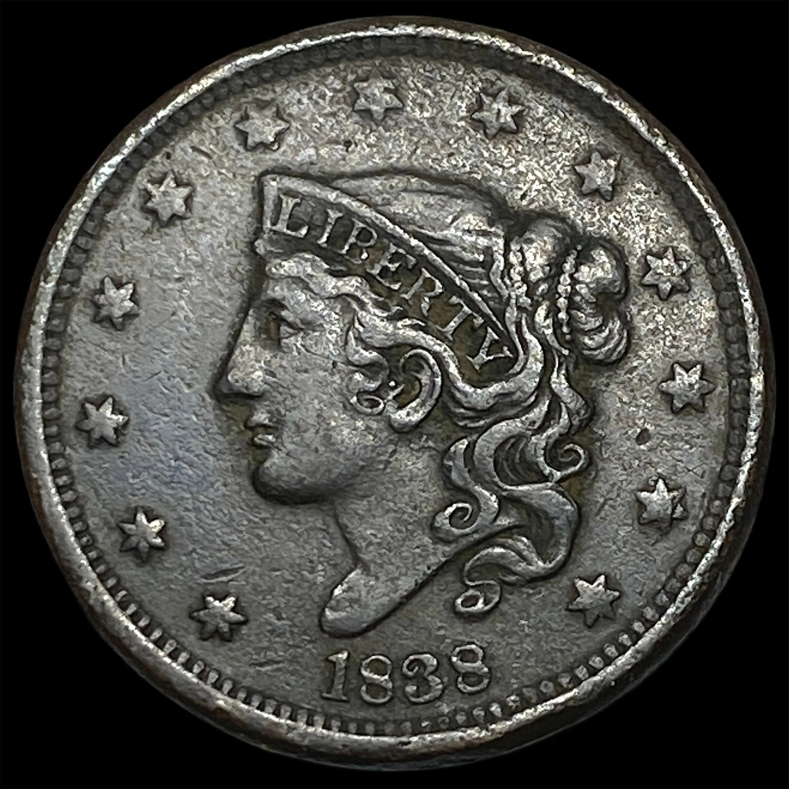 1838 Coronet Head Large Cent NEARLY UNCIRCULATED: 1838 Coronet Head Large Cent NEARLY UNCIRCULATED