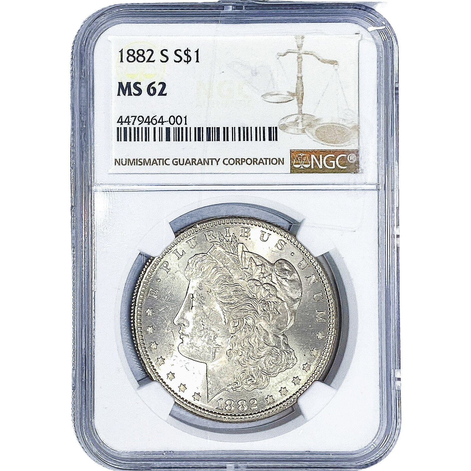 1882-S Morgan Silver Dollar NGC MS62: 1882-S Morgan Silver Dollar NGC MS62