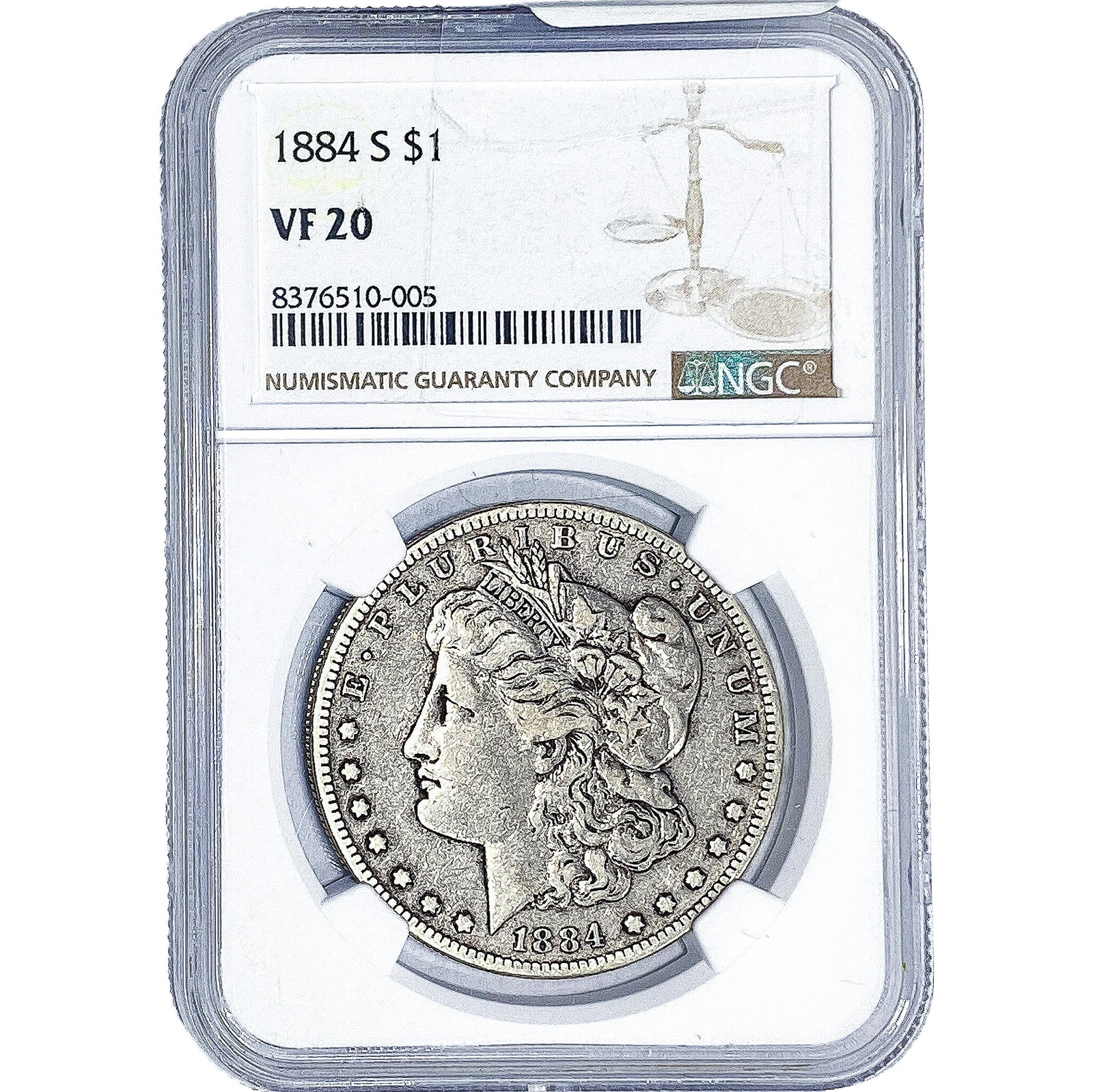1884-S Morgan Silver Dollar NGC VF20: 1884-S Morgan Silver Dollar NGC VF20