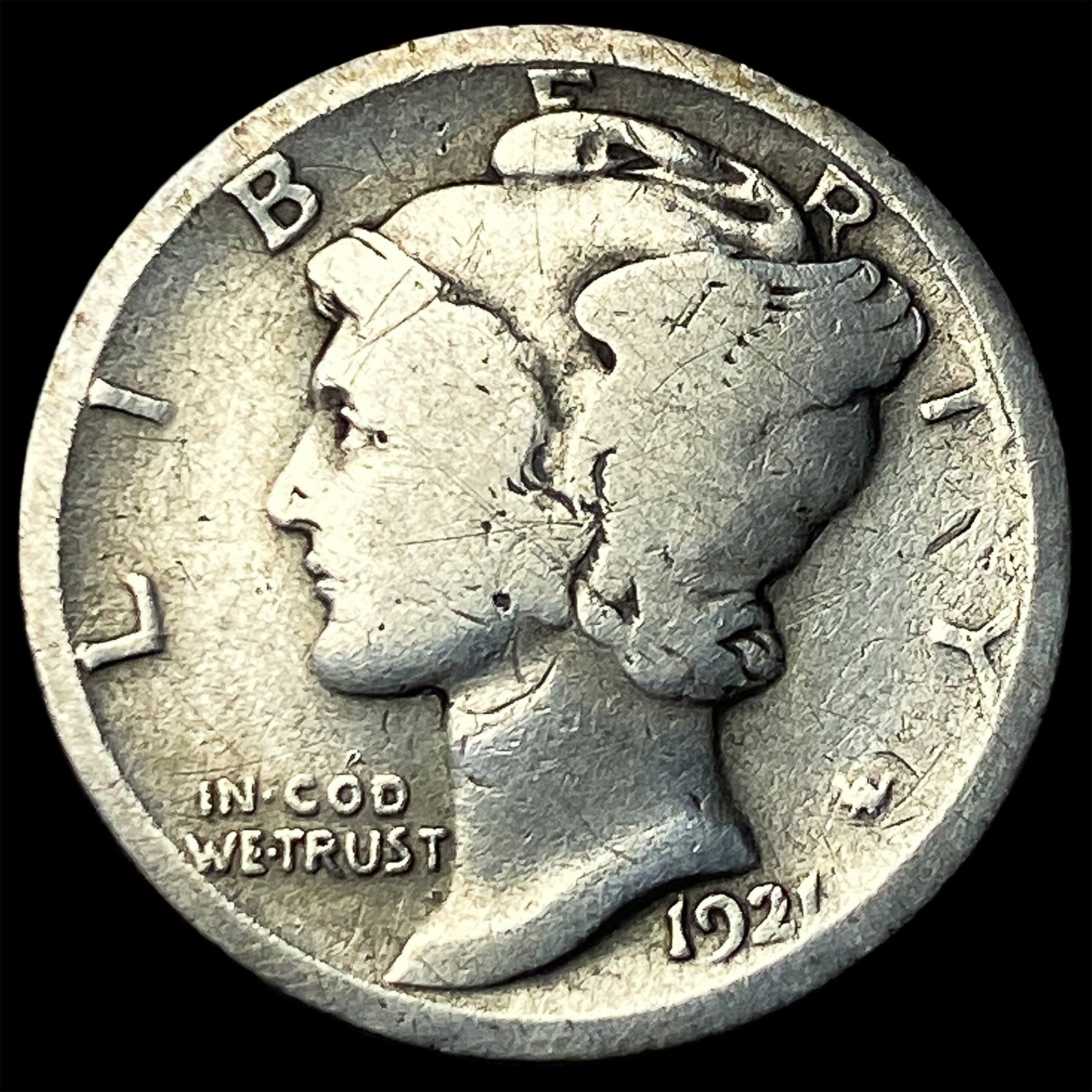 1921 Silver Mercury Dime LIGHTLY CIRCULATED: 1921 Silver Mercury Dime LIGHTLY CIRCULATED