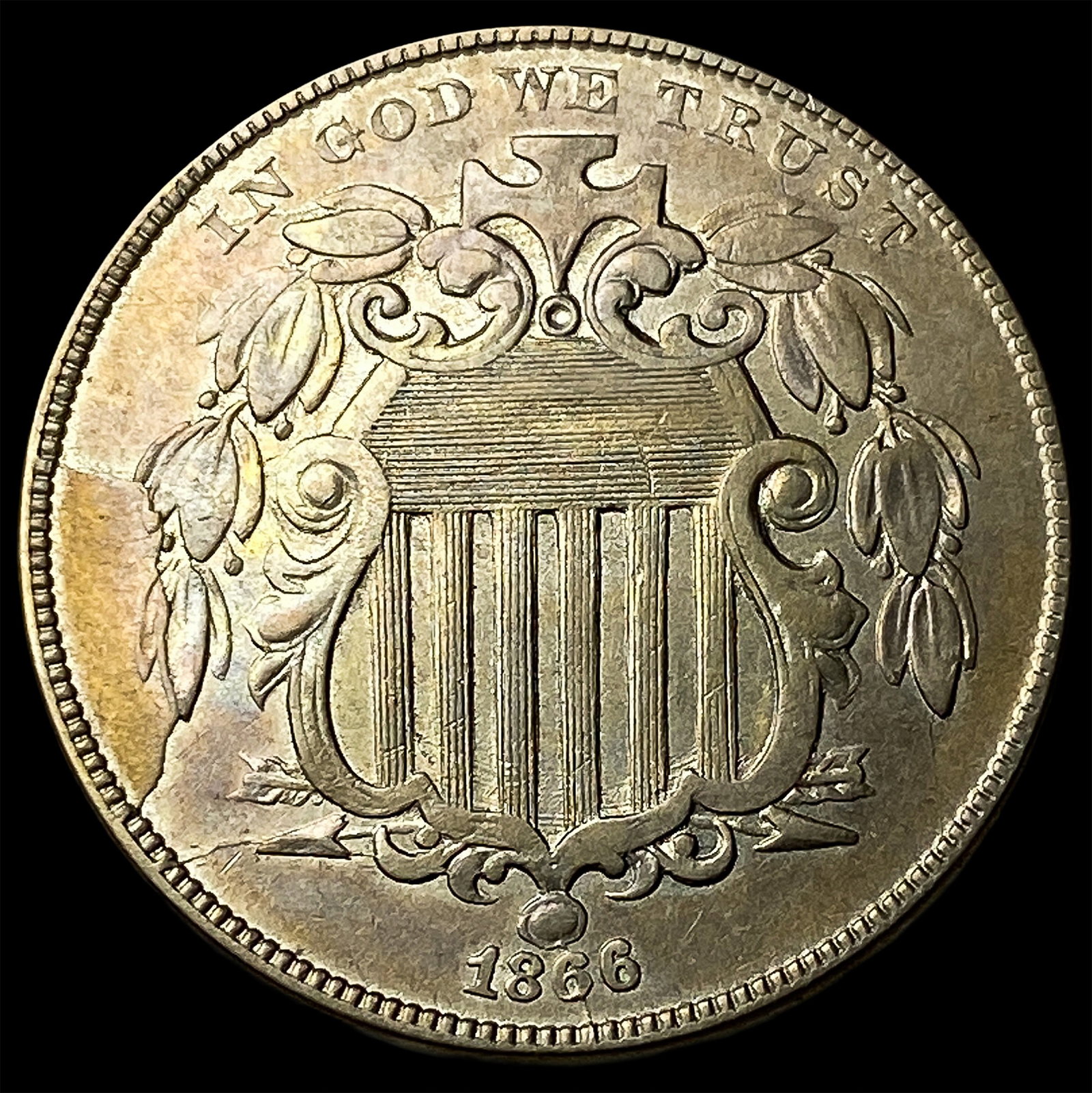 1866 Shield Nickel CLOSELY UNCIRCULATED: 1866 Shield Nickel CLOSELY UNCIRCULATED