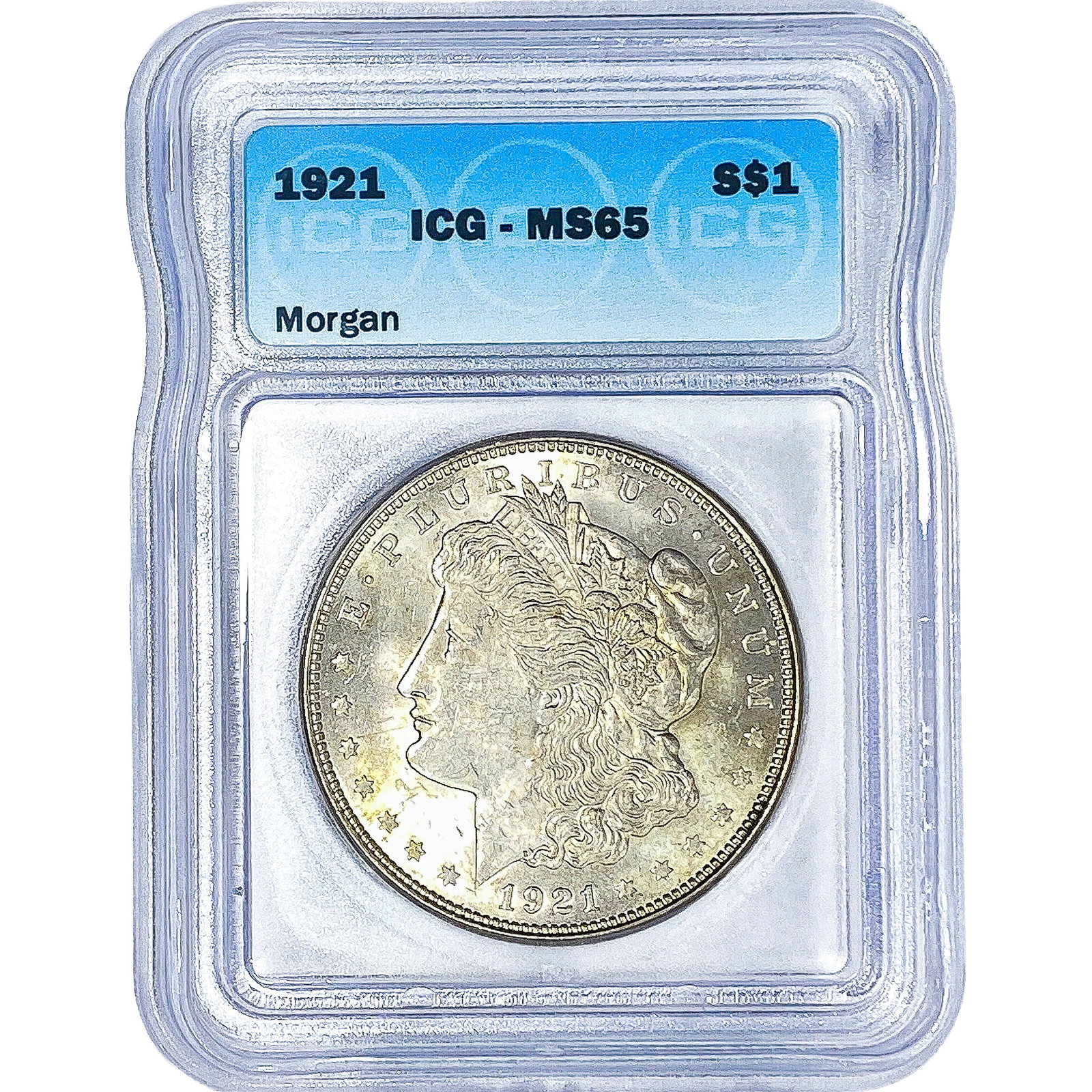 1921 Morgan Silver Dollar ICG MS65: 1921 Morgan Silver Dollar ICG MS65
