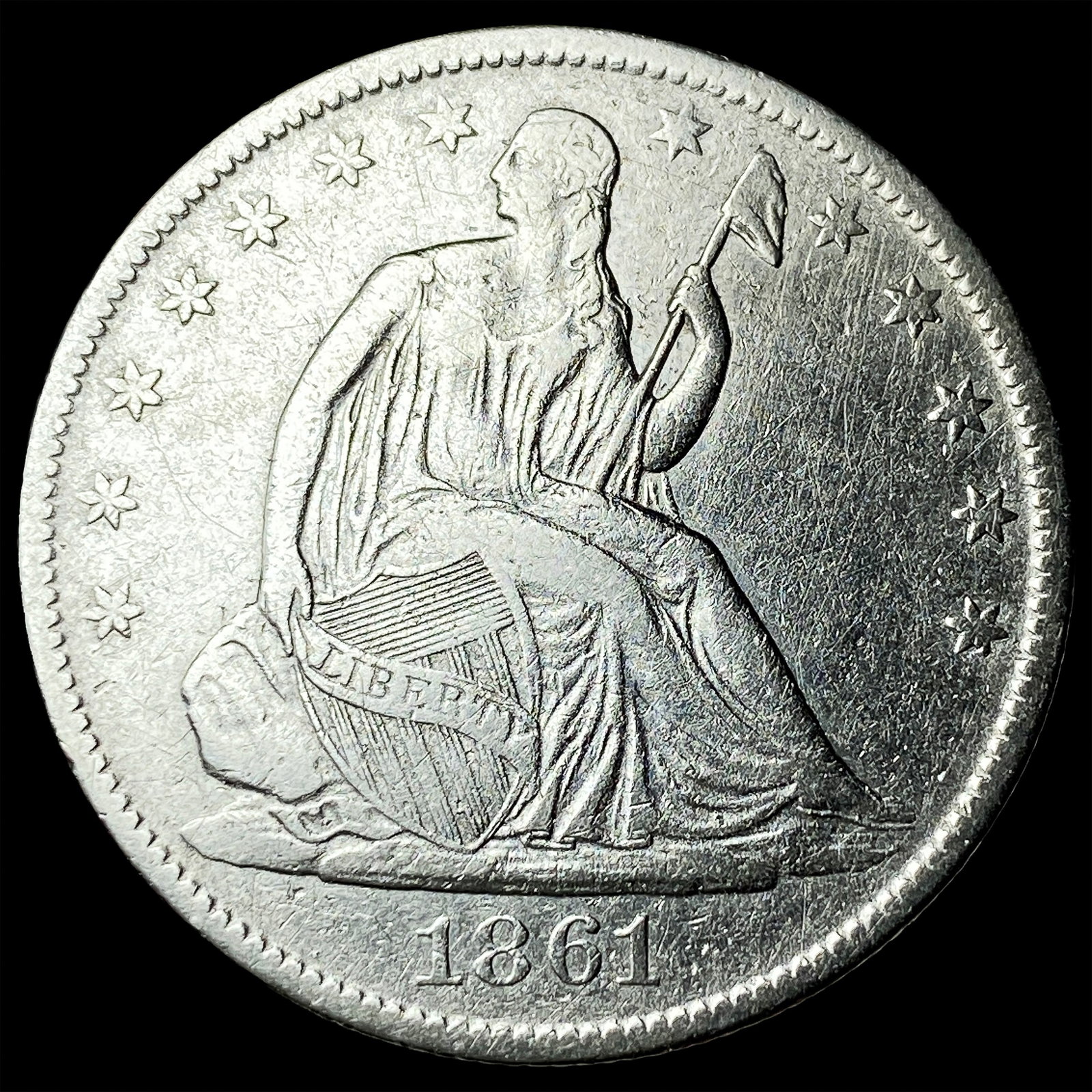 1861-O Silver Seated Liberty Half Dollar NEARLY UNCIRCULATED: 1861-O Silver Seated Liberty Half Dollar NEARLY UNCIRCULATED