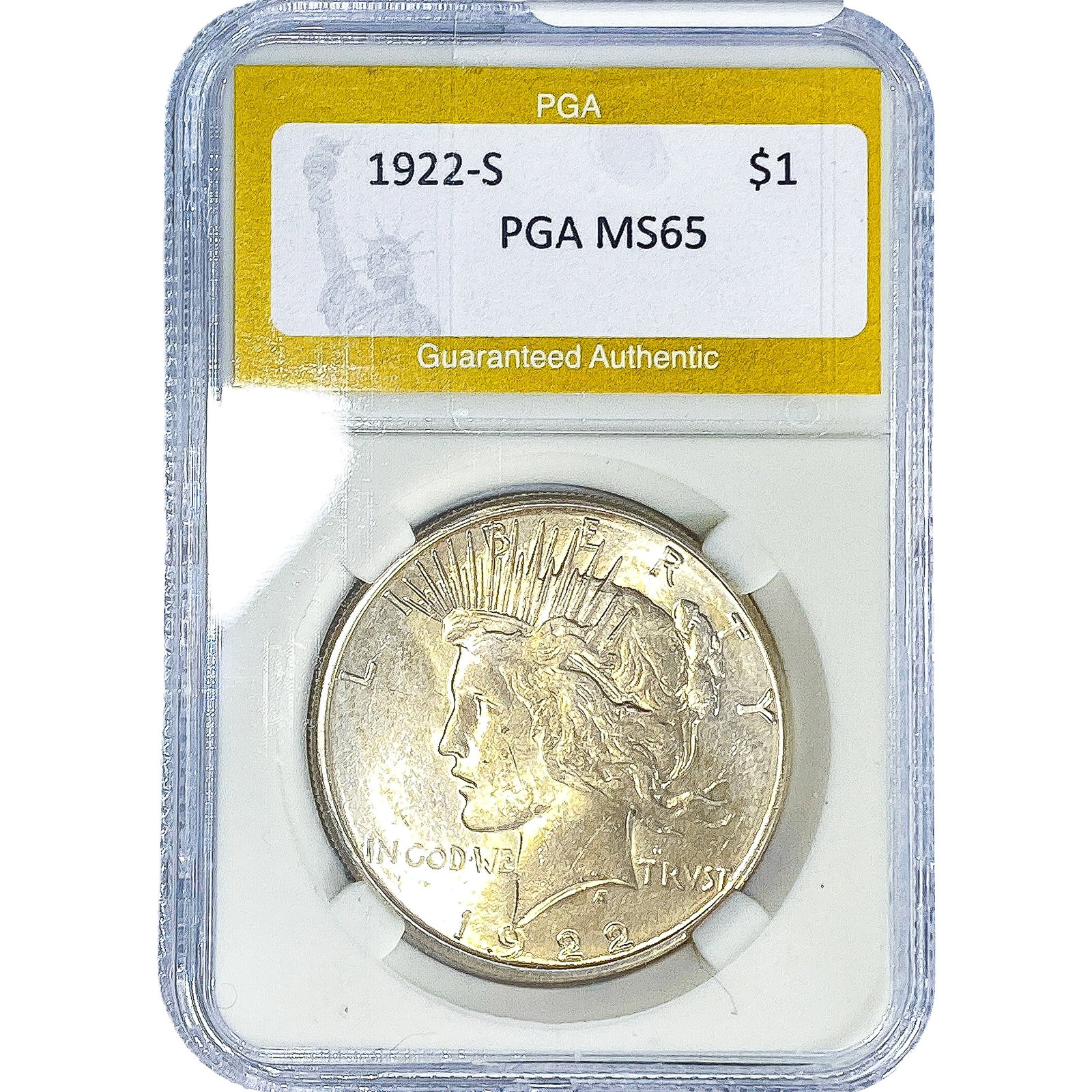 1922-S Silver Peace Dollar PGA MS65: 1922-S Silver Peace Dollar PGA MS65