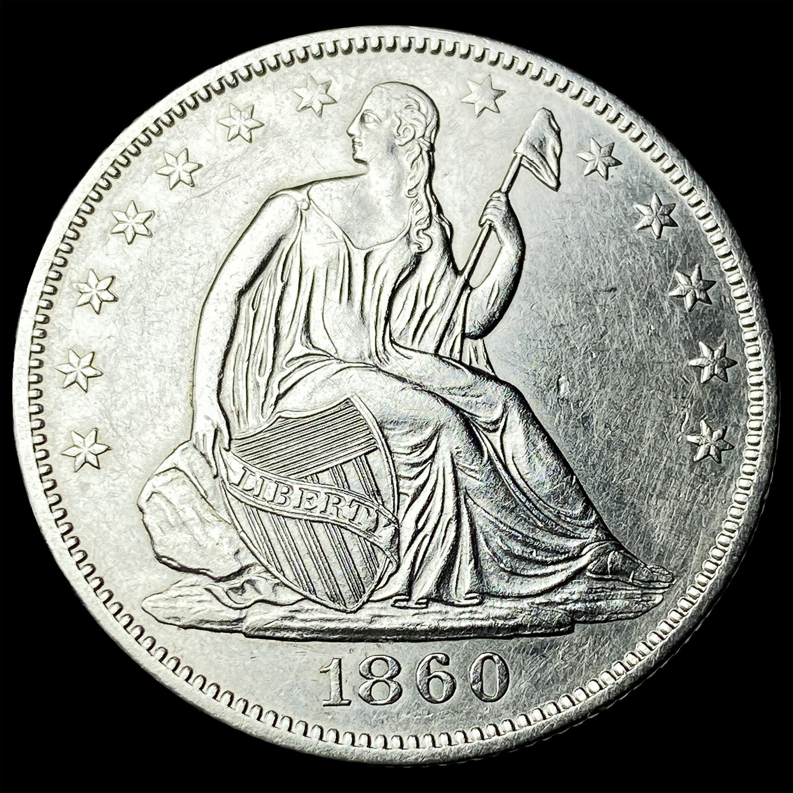 1860-O Silver Seated Liberty Half Dollar CLOSELY UNCIRCULATED: 1860-O Silver Seated Liberty Half Dollar CLOSELY UNCIRCULATED