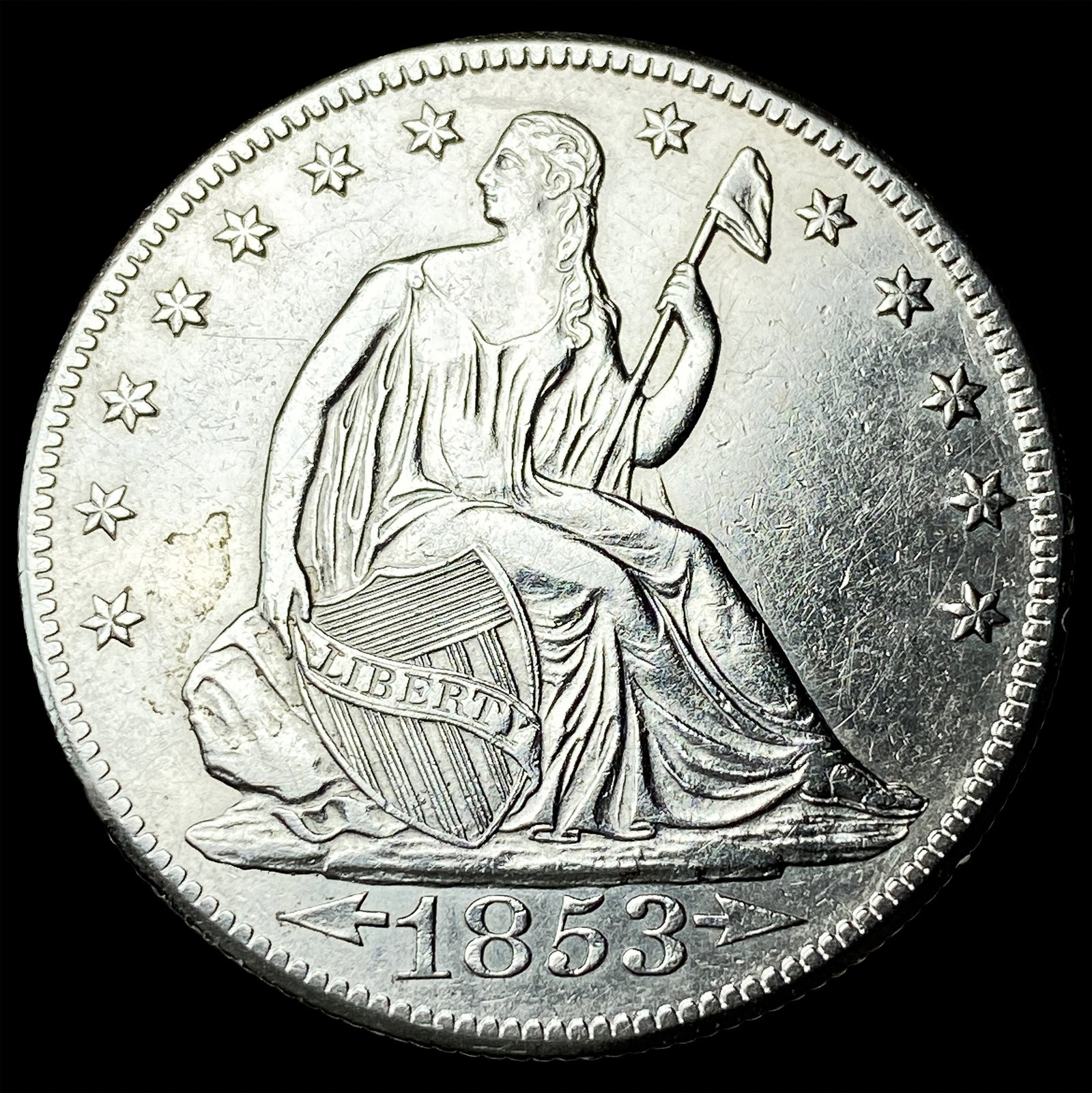 1853-O Arrows/Rays Seated Liberty Half Dollar CLOSELY UNCIRCULATED: 1853-O Arrows/Rays Seated Liberty Half Dollar CLOSELY UNCIRCULATED