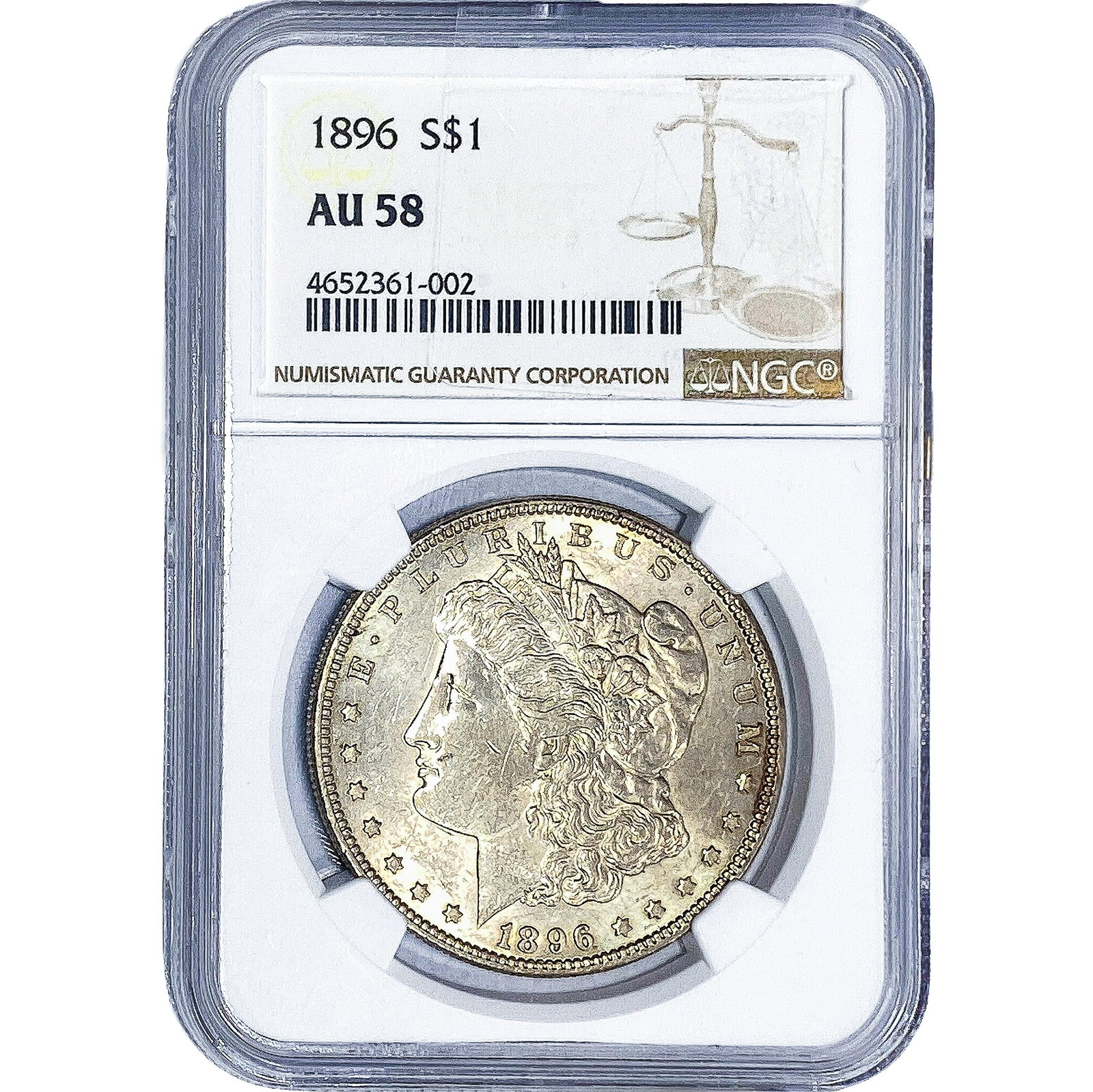 1896 Morgan Silver Dollar NGC AU58: 1896 Morgan Silver Dollar NGC AU58