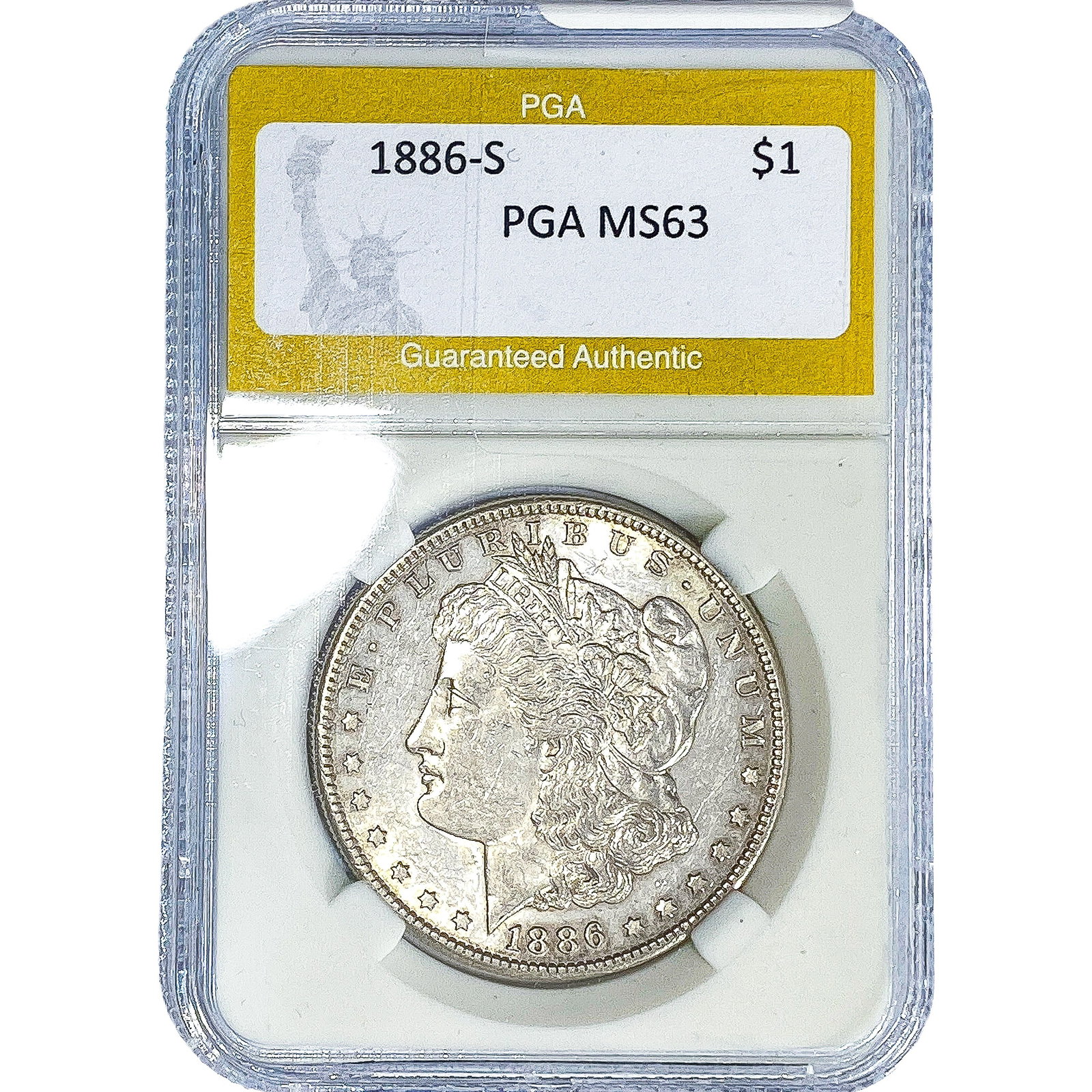 1886-S Morgan Silver Dollar PGA MS63: 1886-S Morgan Silver Dollar PGA MS63