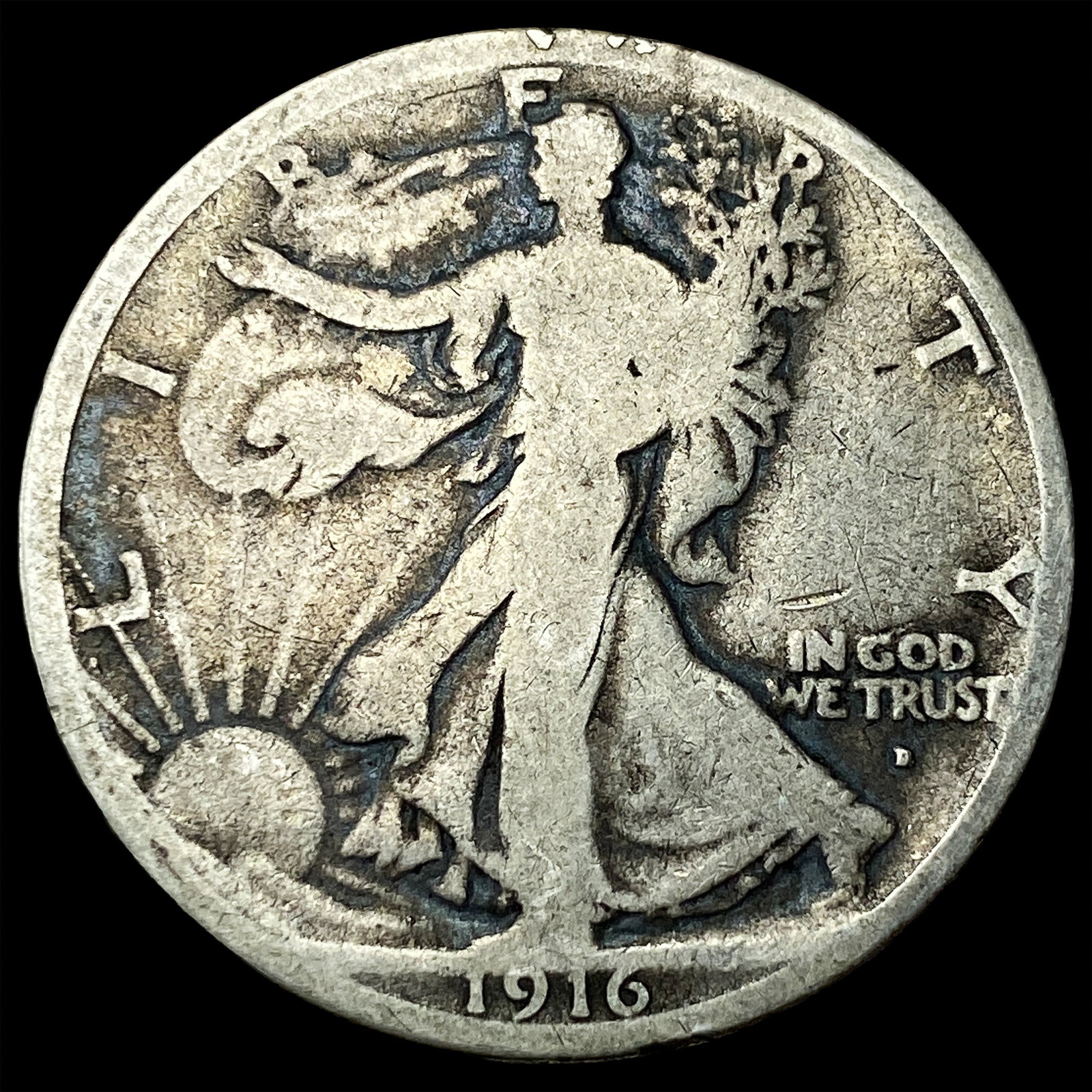1916-D Silver Walking Liberty Half Dollar NICELY CIRCULATED: 1916-D Silver Walking Liberty Half Dollar NICELY CIRCULATED