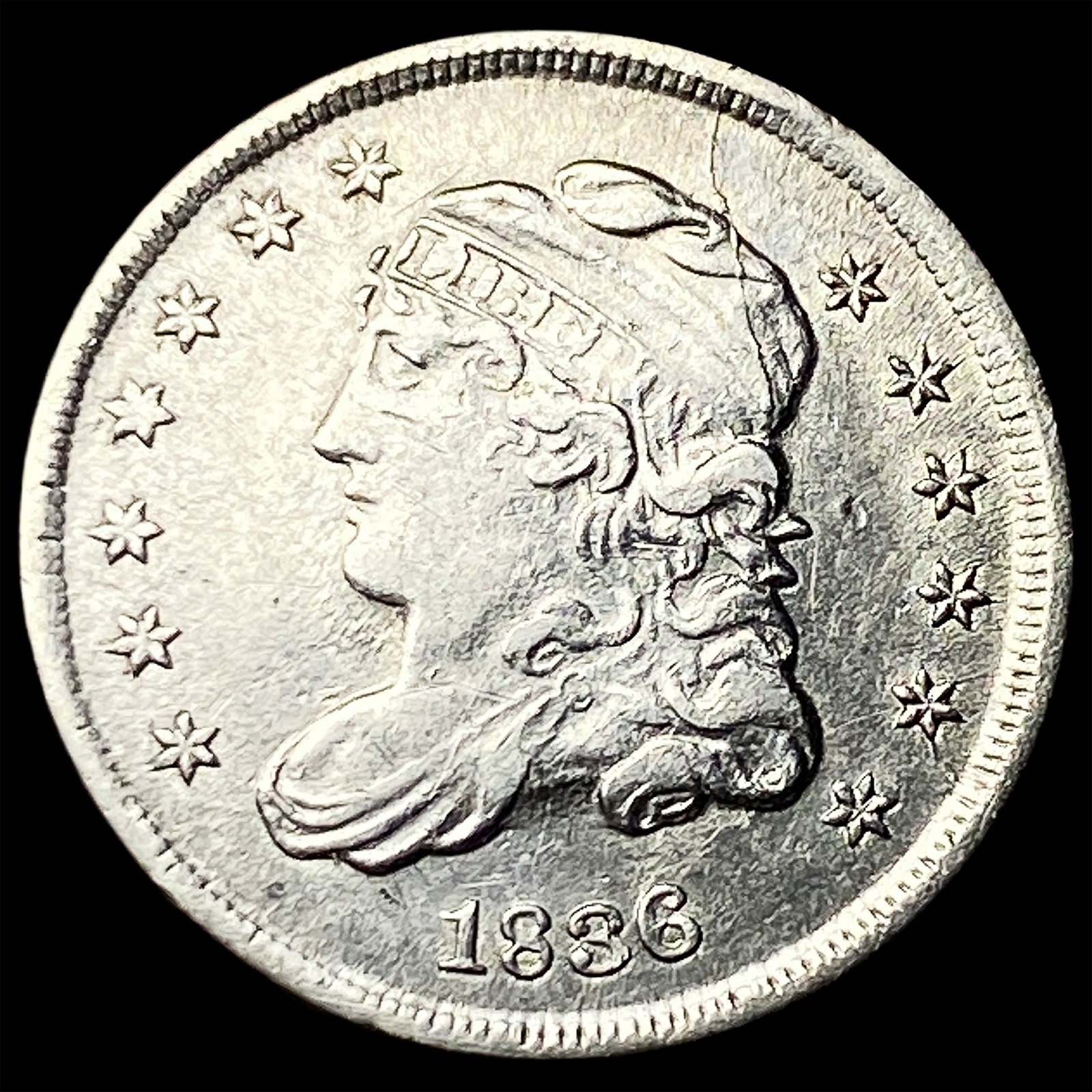 1836 Silver Capped Bust Half Dime CLOSELY UNCIRCULATED: 1836 Silver Capped Bust Half Dime CLOSELY UNCIRCULATED