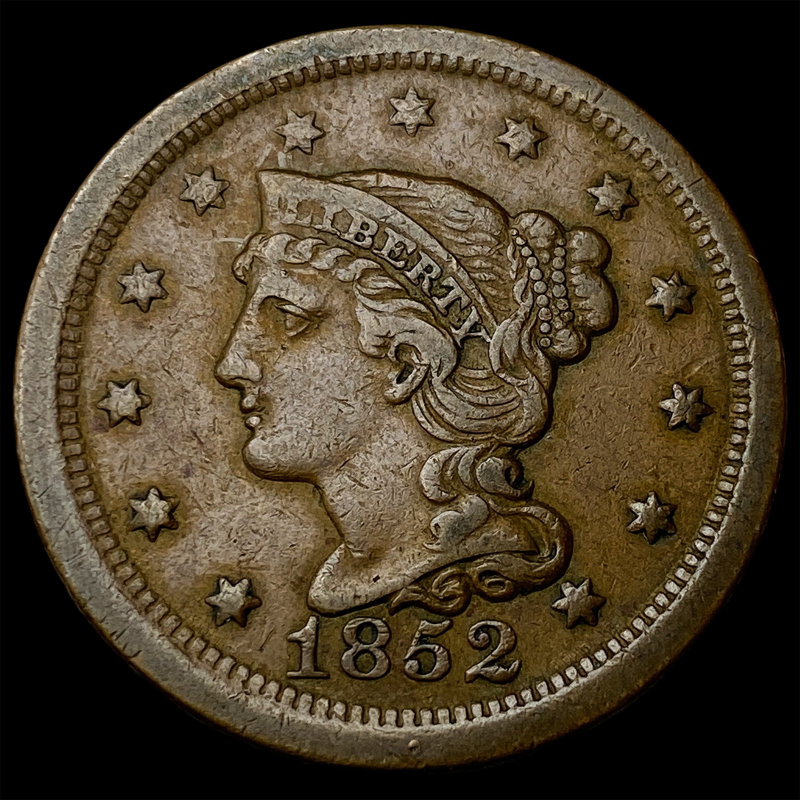 1852 Braided Hair Large Cent NEARLY UNCIRCULATED: 1852 Braided Hair Large Cent NEARLY UNCIRCULATED