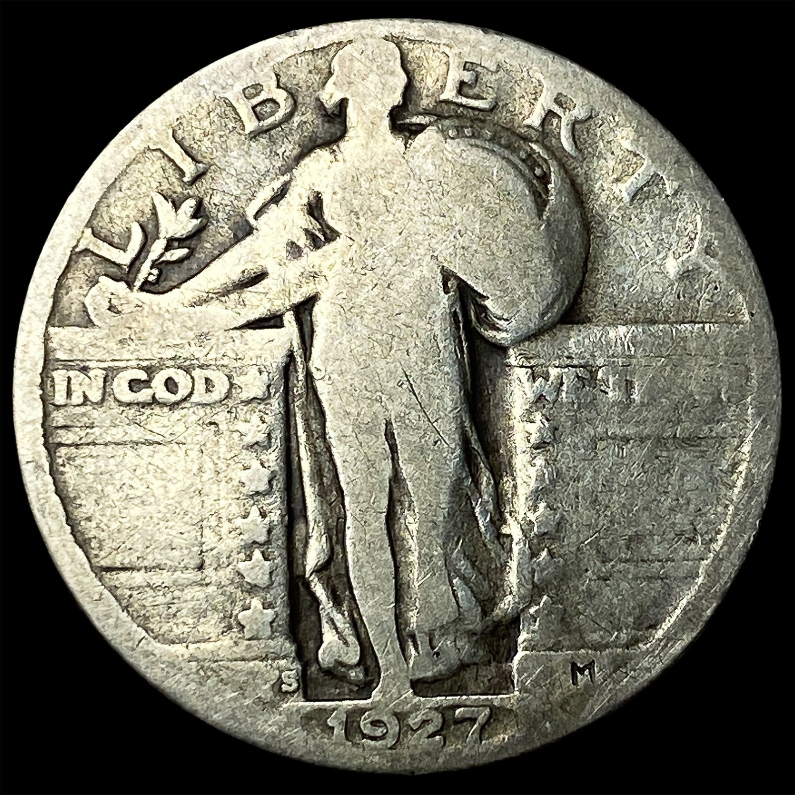1927-S Silver Standing Liberty Quarter NICELY CIRCULATED: 1927-S Silver Standing Liberty Quarter NICELY CIRCULATED