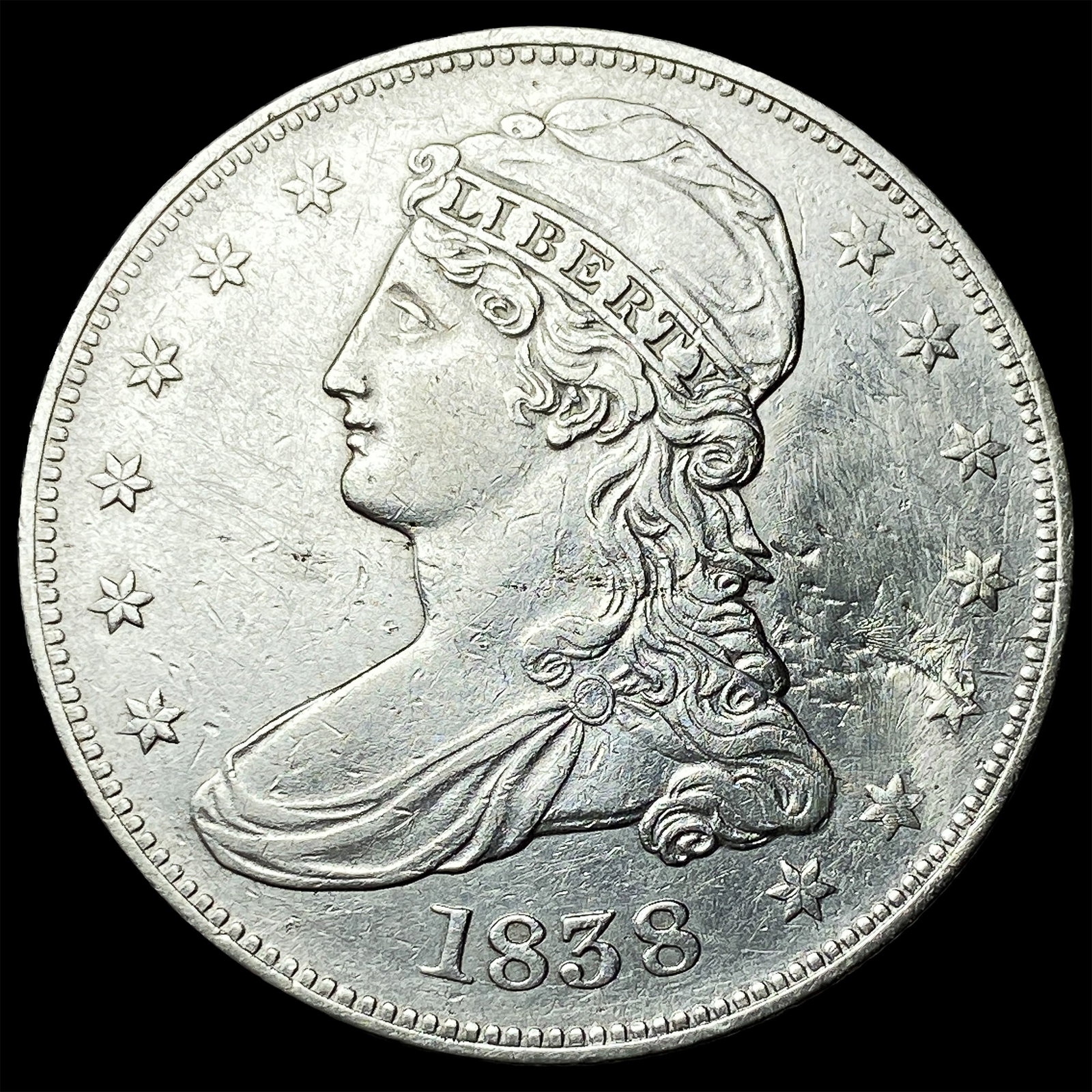 1838 Capped Bust Half Dollar CLOSELY UNCIRCULATED: 1838 Capped Bust Half Dollar CLOSELY UNCIRCULATED