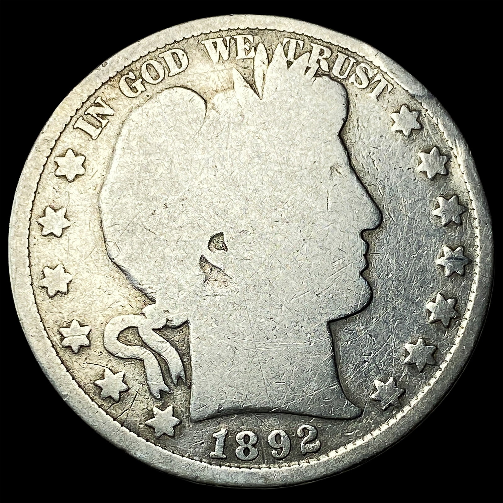 1892 Silver Barber Half Dollar NICELY CIRCULATED: 1892 Silver Barber Half Dollar NICELY CIRCULATED