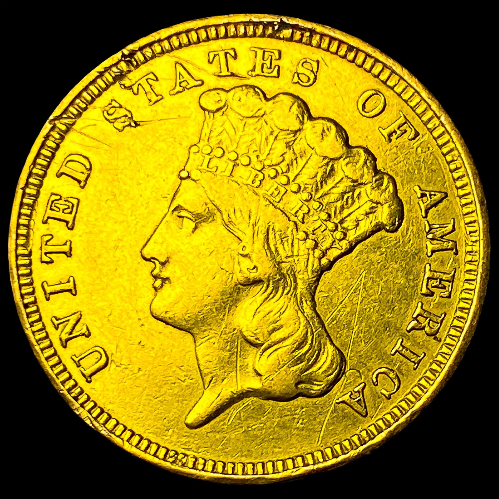1854 $3 Gold Indian Princess Head CLOSELY UNCIRCULATED: 1854 $3 Gold Indian Princess Head CLOSELY UNCIRCULATED