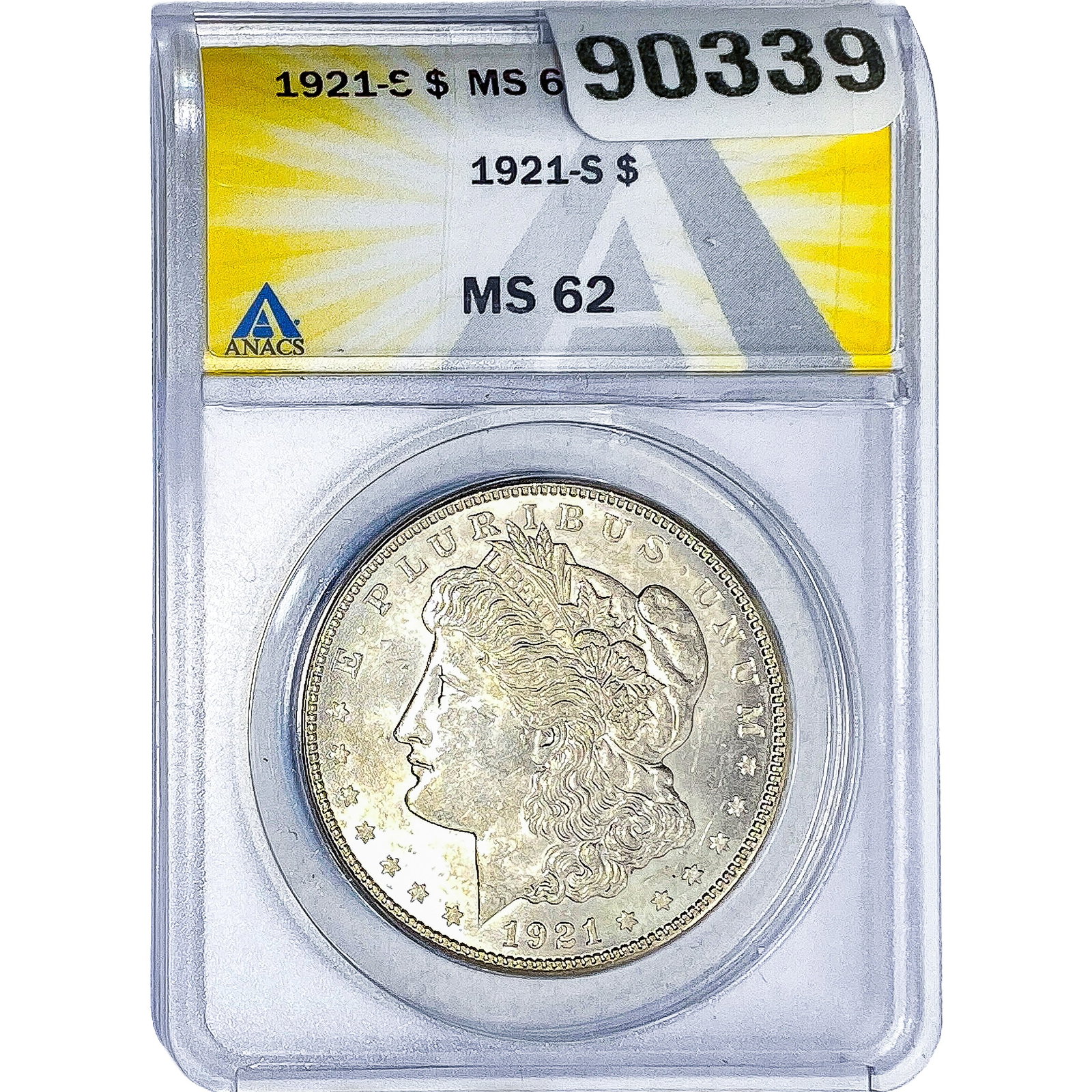 1921-S Morgan Silver Dollar ANACS MS62: 1921-S Morgan Silver Dollar ANACS MS62