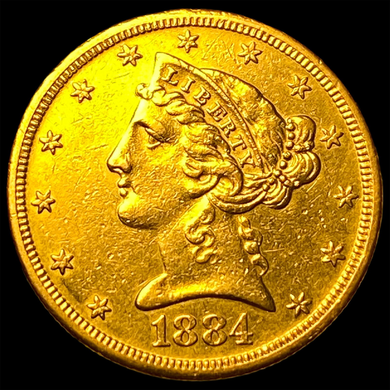 1884-S Gold $5 Half Eagle CLOSELY UNCIRCULATED: 1884-S Gold $5 Half Eagle CLOSELY UNCIRCULATED