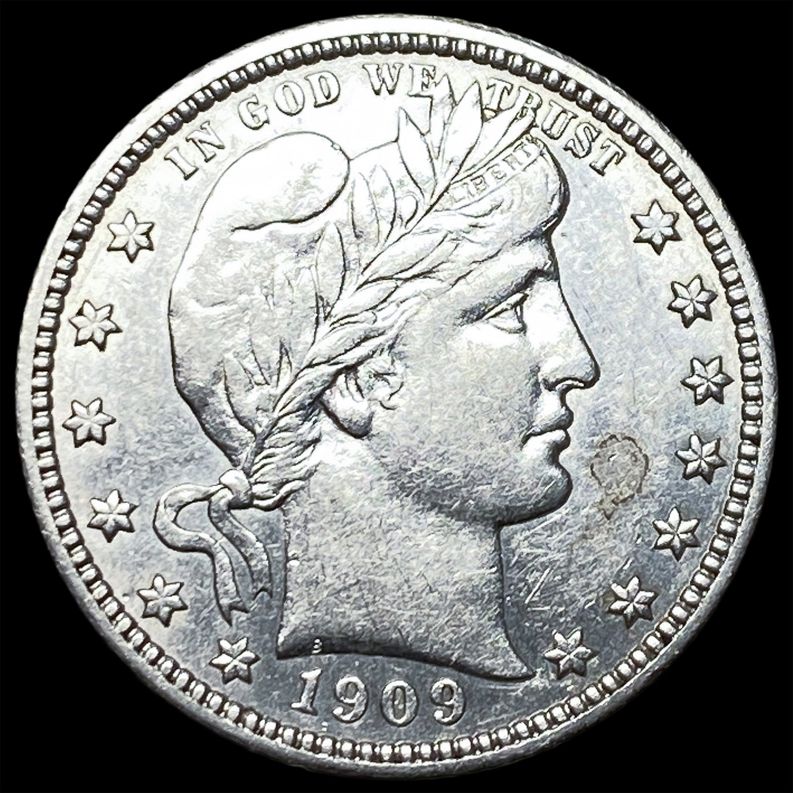 1909 Barber Silver Quarter NEARLY UNCIRCULATED: 1909 Barber Silver Quarter NEARLY UNCIRCULATED