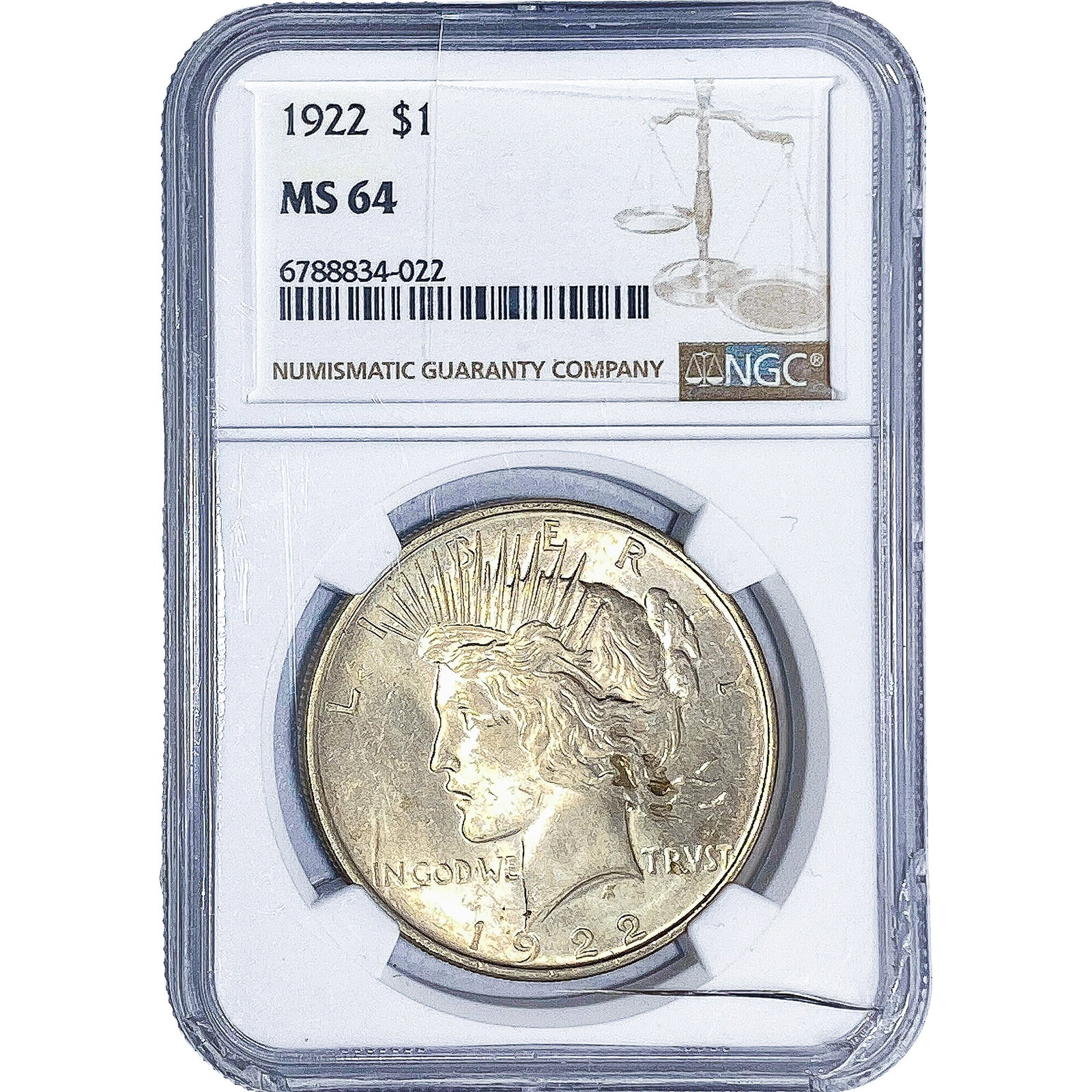 1922 Silver Peace Dollar NGC MS64: 1922 Silver Peace Dollar NGC MS64