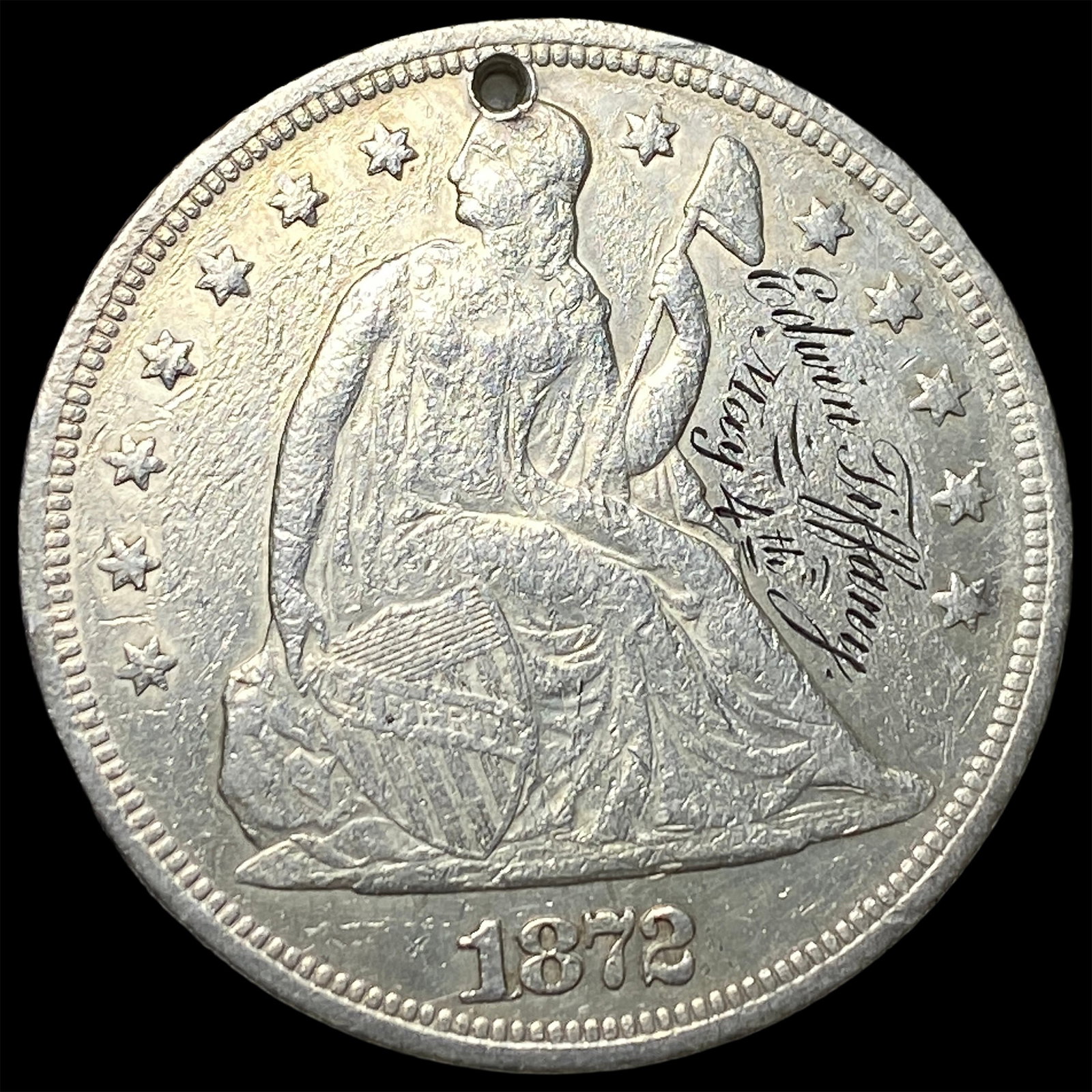 1872 Silver Seated Liberty Dollar Love Token HIGH GRADE: 1872 Silver Seated Liberty Dollar Love Token HIGH GRADE