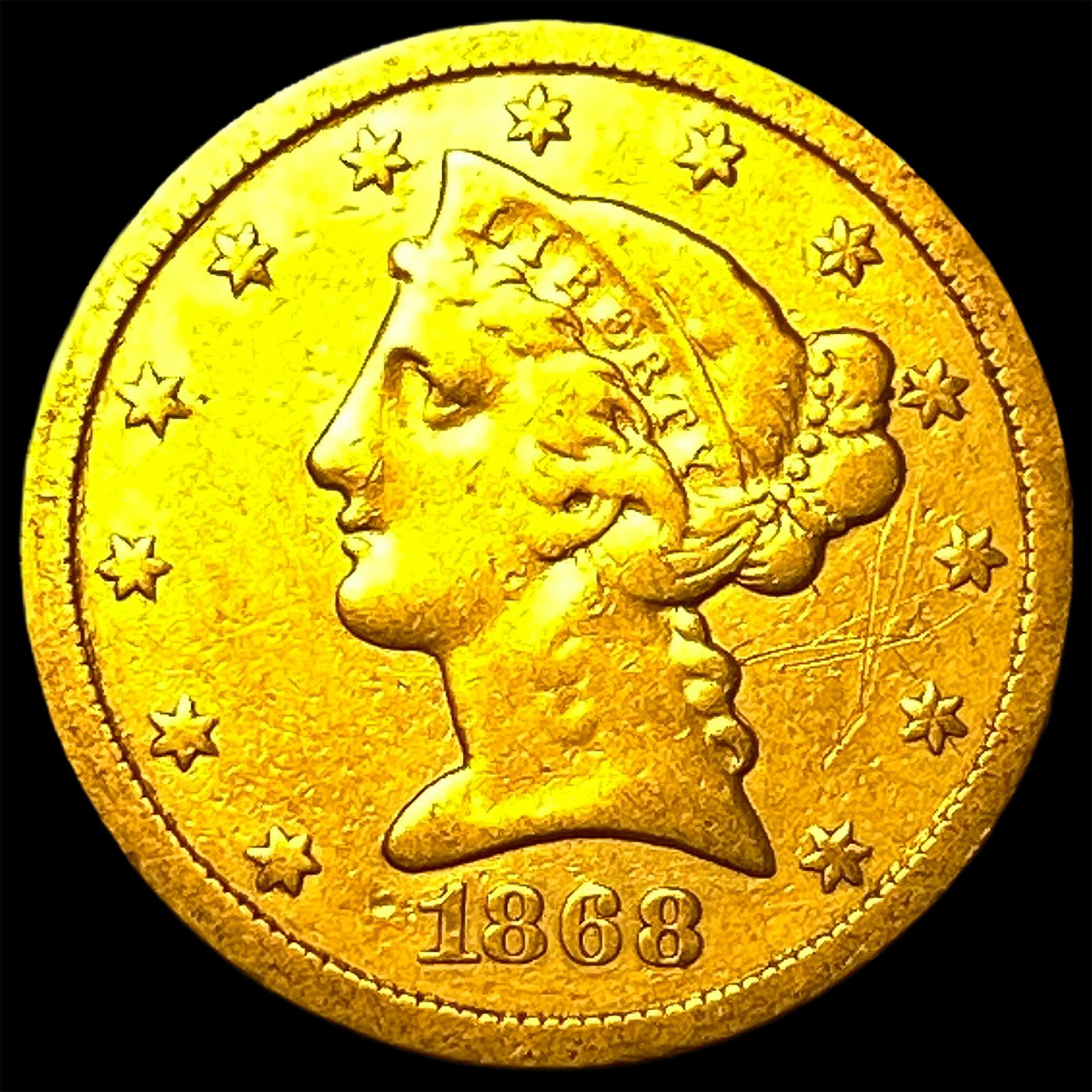 1868-S Gold $5 Liberty Head Half Eagle NEARLY UNCIRCULATED: 1868-S Gold $5 Liberty Head Half Eagle NEARLY UNCIRCULATED