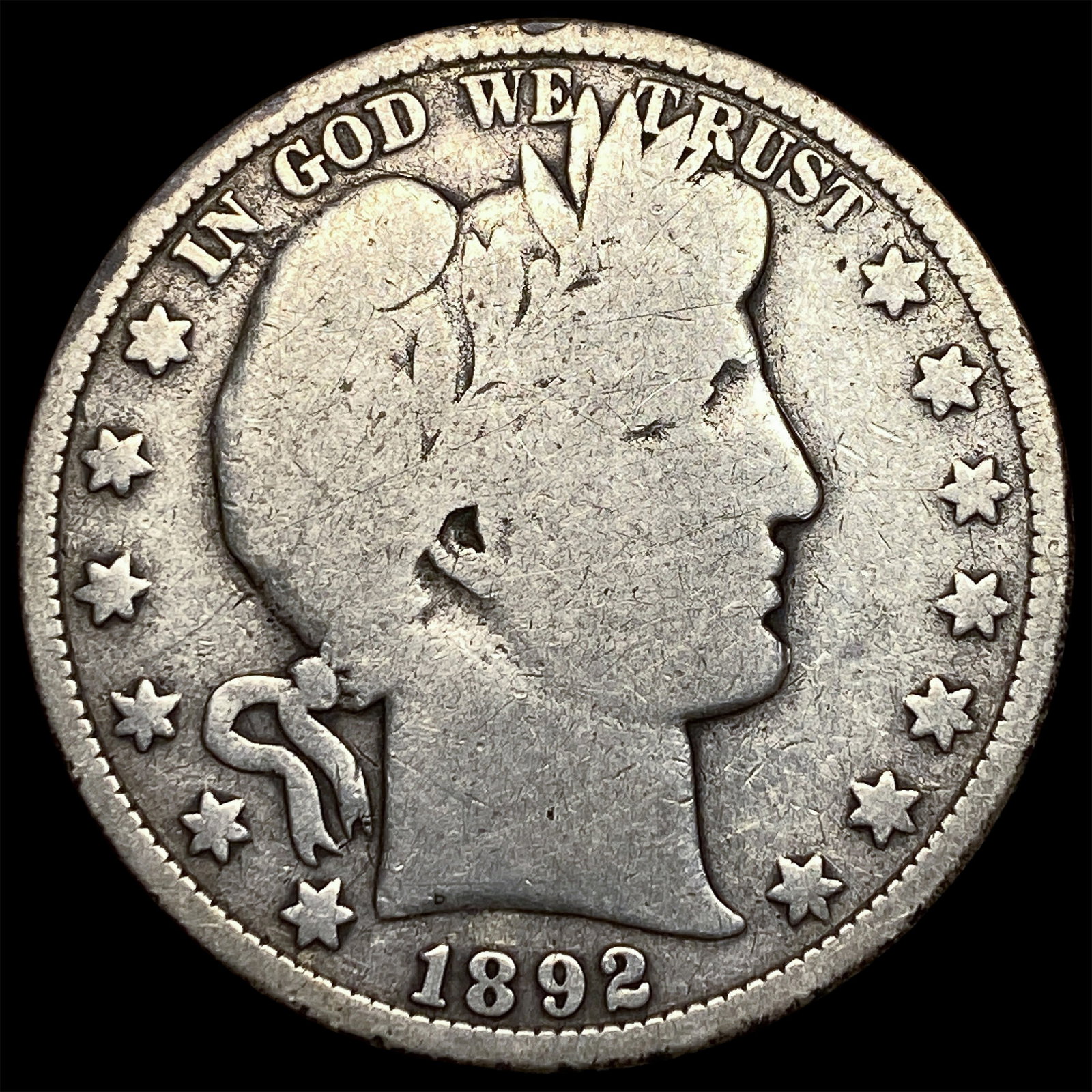 1892 Silver Barber Half Dollar NICELY CIRCULATED: 1892 Silver Barber Half Dollar NICELY CIRCULATED