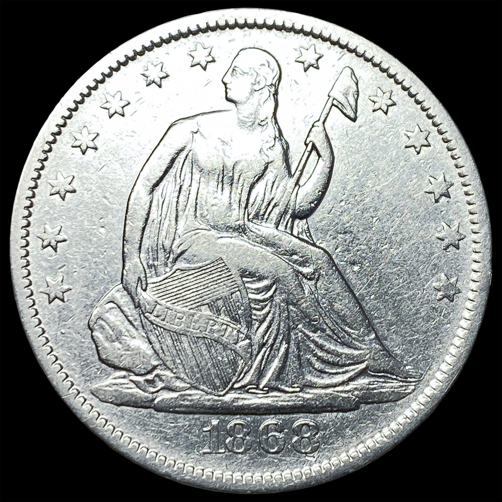 1868-S Silver Seated Liberty Half Dollar NEARLY UNCIRCULATED: 1868-S Silver Seated Liberty Half Dollar NEARLY UNCIRCULATED