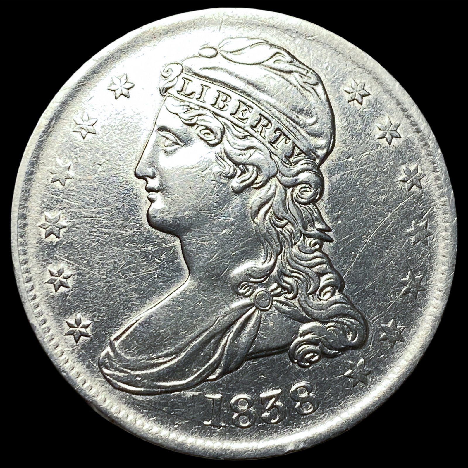 1838 Silver Capped Bust Half Dollar CLOSELY UNCIRCULATED: 1838 Silver Capped Bust Half Dollar CLOSELY UNCIRCULATED