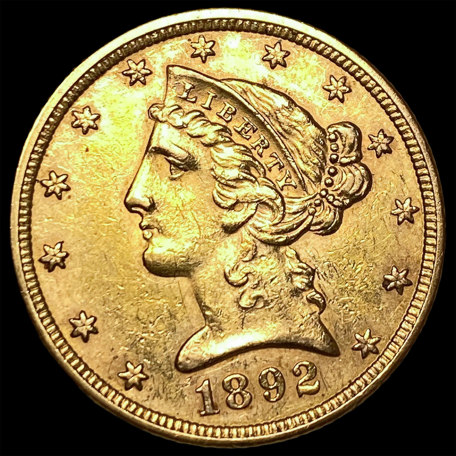 1892 Liberty Head Half Eagle $5 Gold CLOSELY UNCIRCULATED: 1892 Liberty Head Half Eagle $5 Gold CLOSELY UNCIRCULATED
