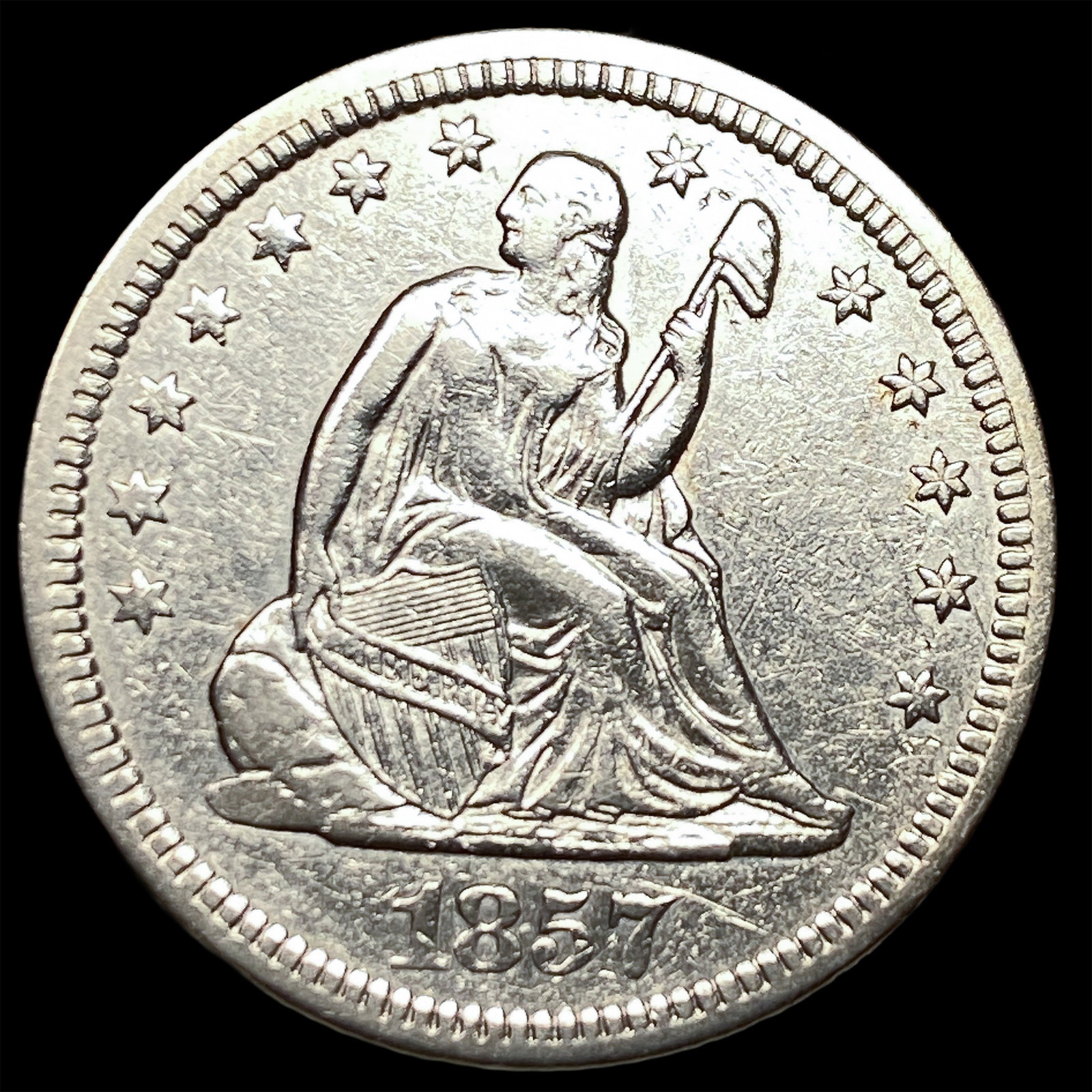 1857-O Silver Seated Liberty Quarter NEARLY UNCIRCULATED: 1857-O Silver Seated Liberty Quarter NEARLY UNCIRCULATED