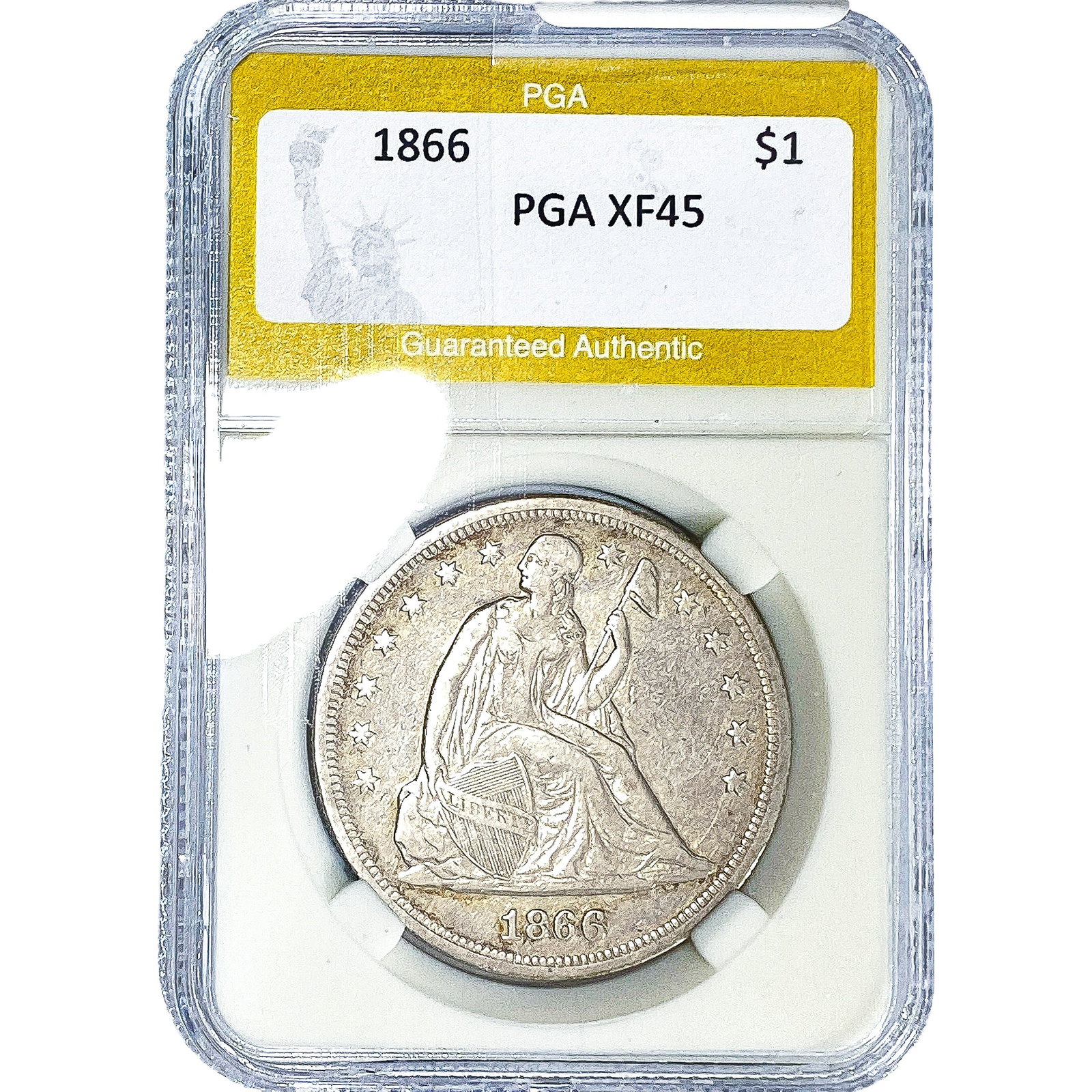 1866 Seated Liberty Dollar PGA XF45: 1866 Seated Liberty Dollar PGA XF45
