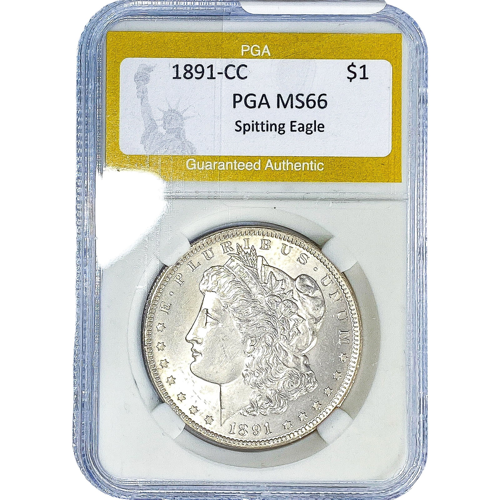 1891-CC Morgan Silver Dollar PGA MS66 Spitting Eagle: 1891-CC Morgan Silver Dollar PGA MS66 Spitting Eagle