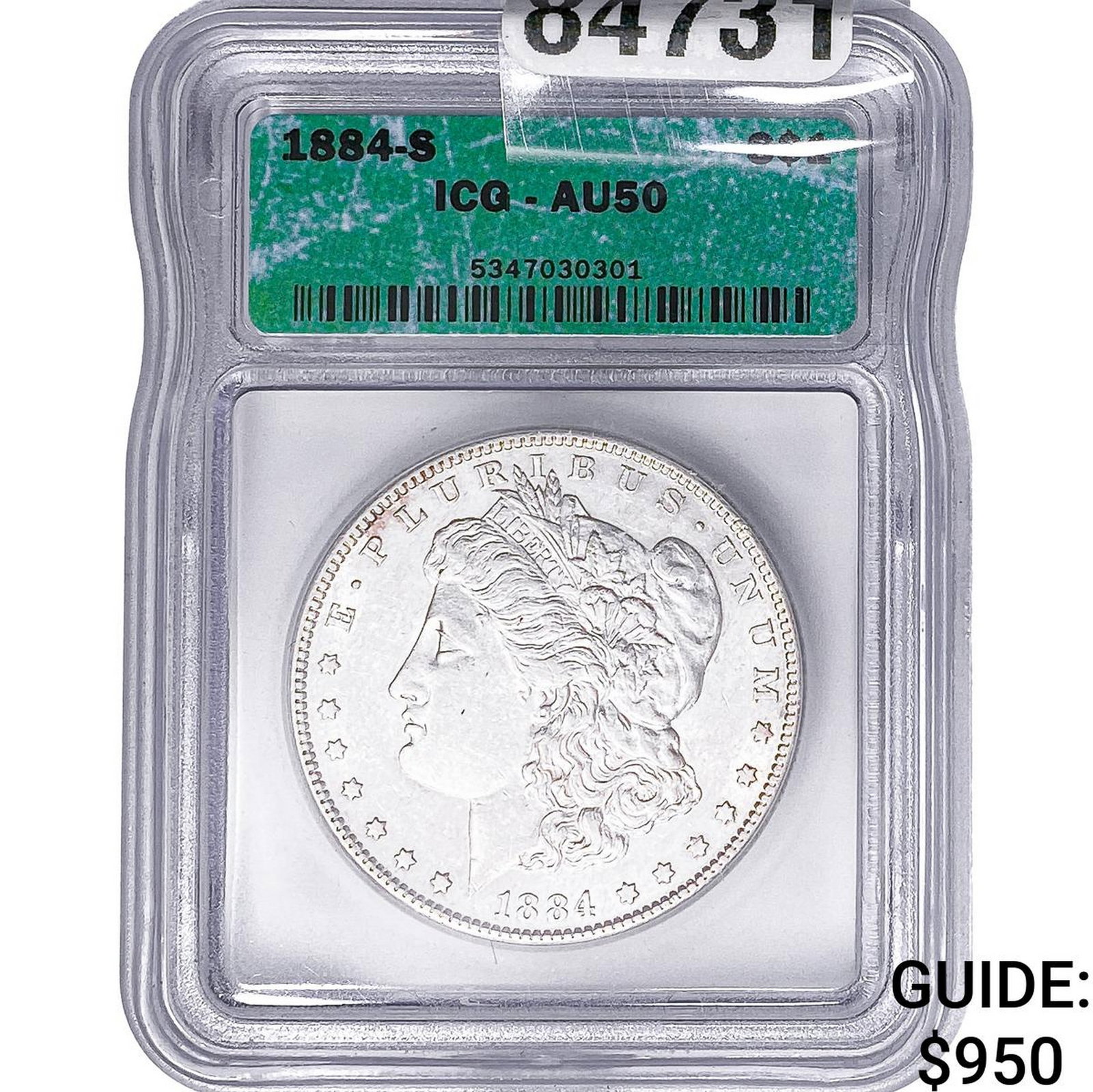 1884-S Morgan Silver Dollar ICG AU50: 1884-S Morgan Silver Dollar ICG AU50