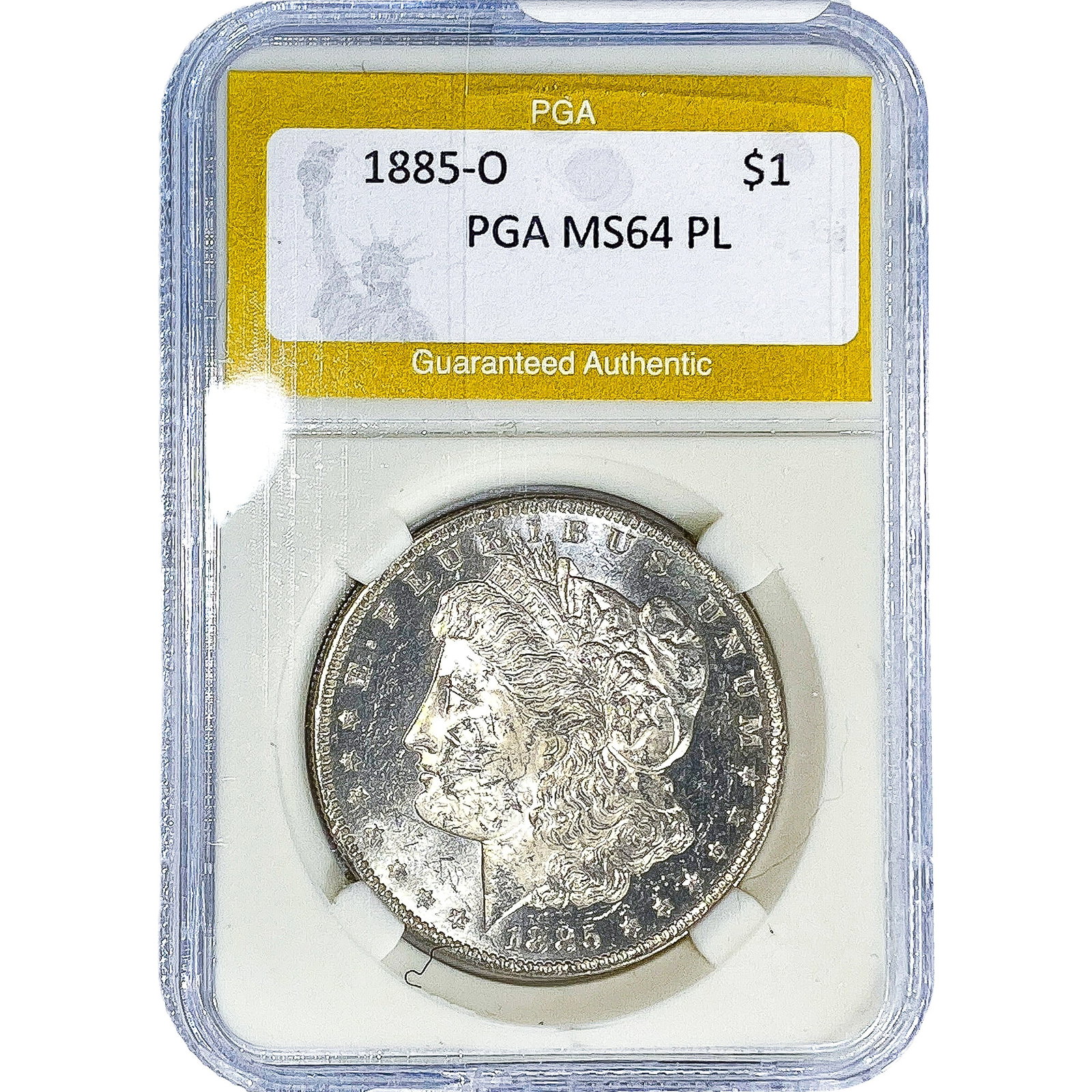1885-O Morgan Silver Dollar PGA MS64 PL: 1885-O Morgan Silver Dollar PGA MS64 PL