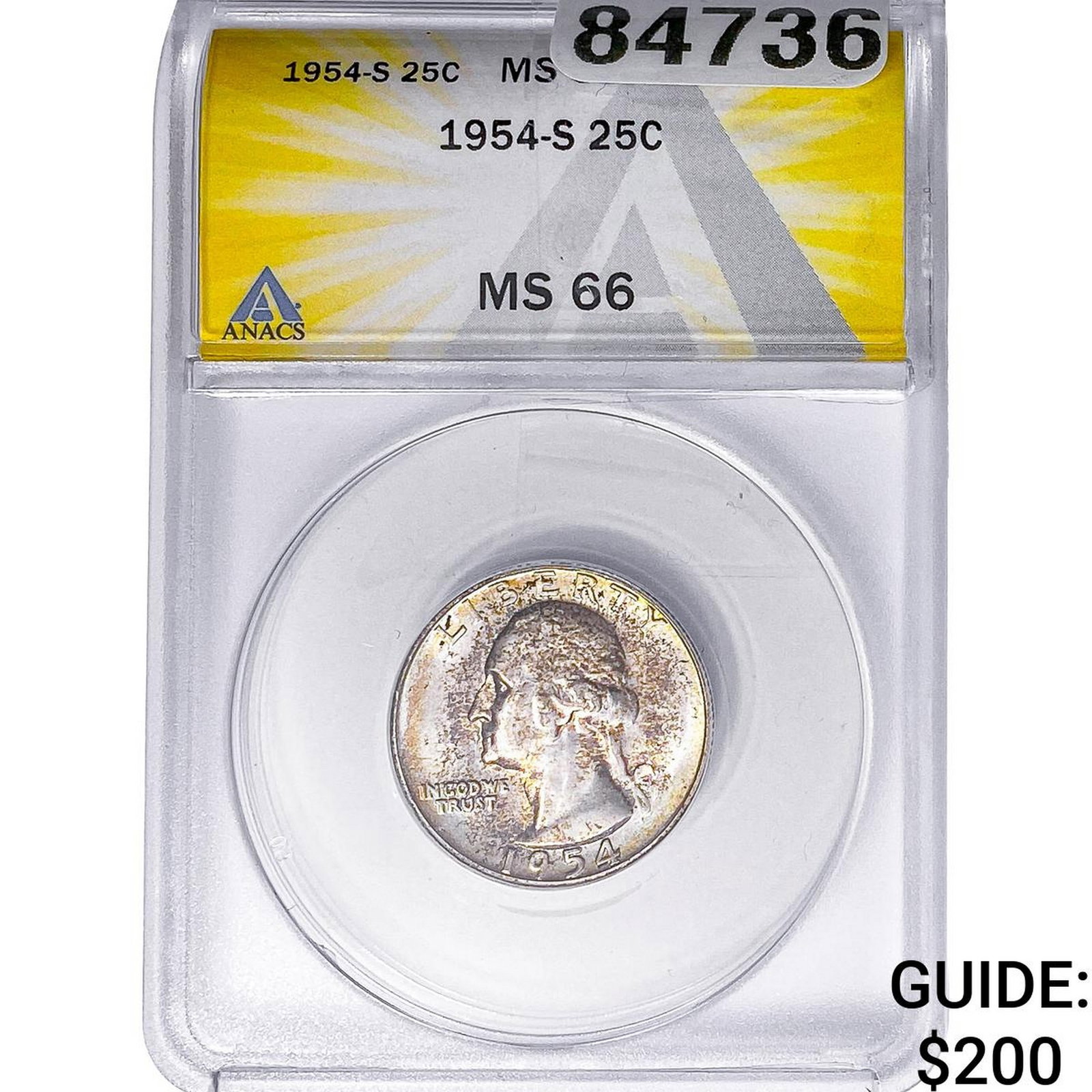 1954-S Washington Silver Quarter ANACS MS66: 1954-S Washington Silver Quarter ANACS MS66