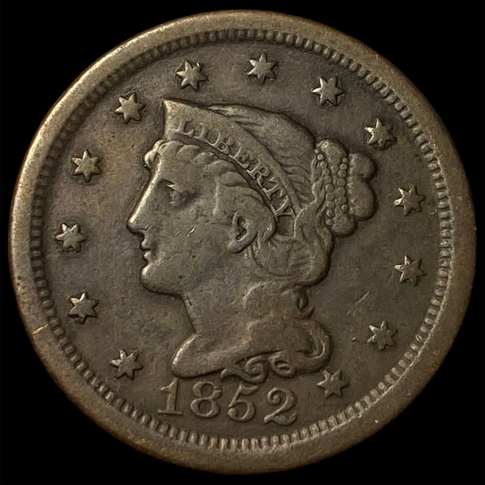 1852 Braided Hair Large Cent LIGHTLY CIRCULATED (1 of 2)