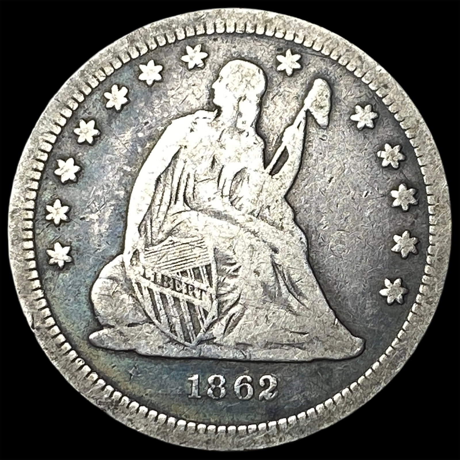1862 Silver Seated Liberty Quarter LIGHTLY CIRCULATED: 1862 Silver Seated Liberty Quarter LIGHTLY CIRCULATED