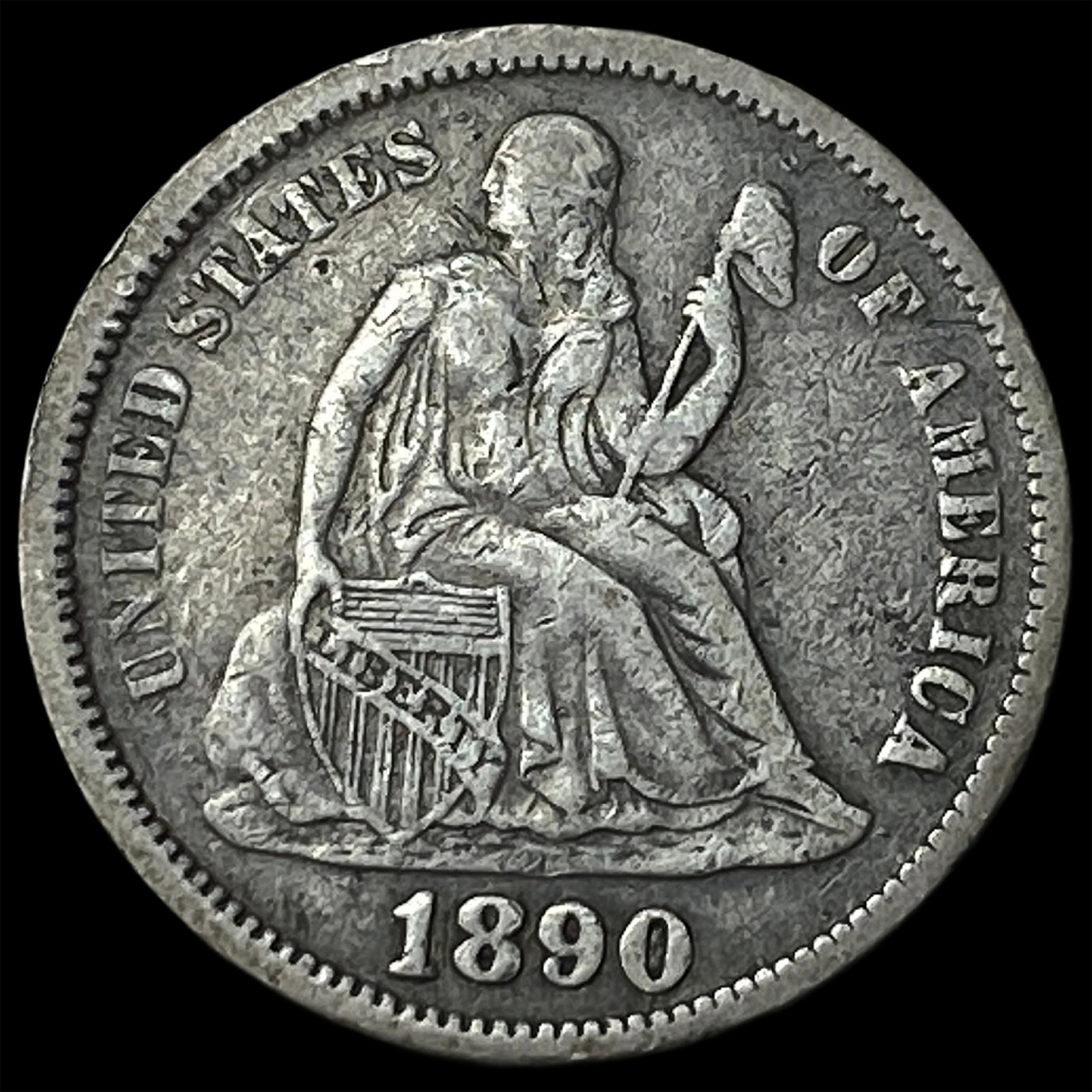 1890 Seated Liberty Dime NEARLY UNCIRCULATED: 1890 Seated Liberty Dime NEARLY UNCIRCULATED